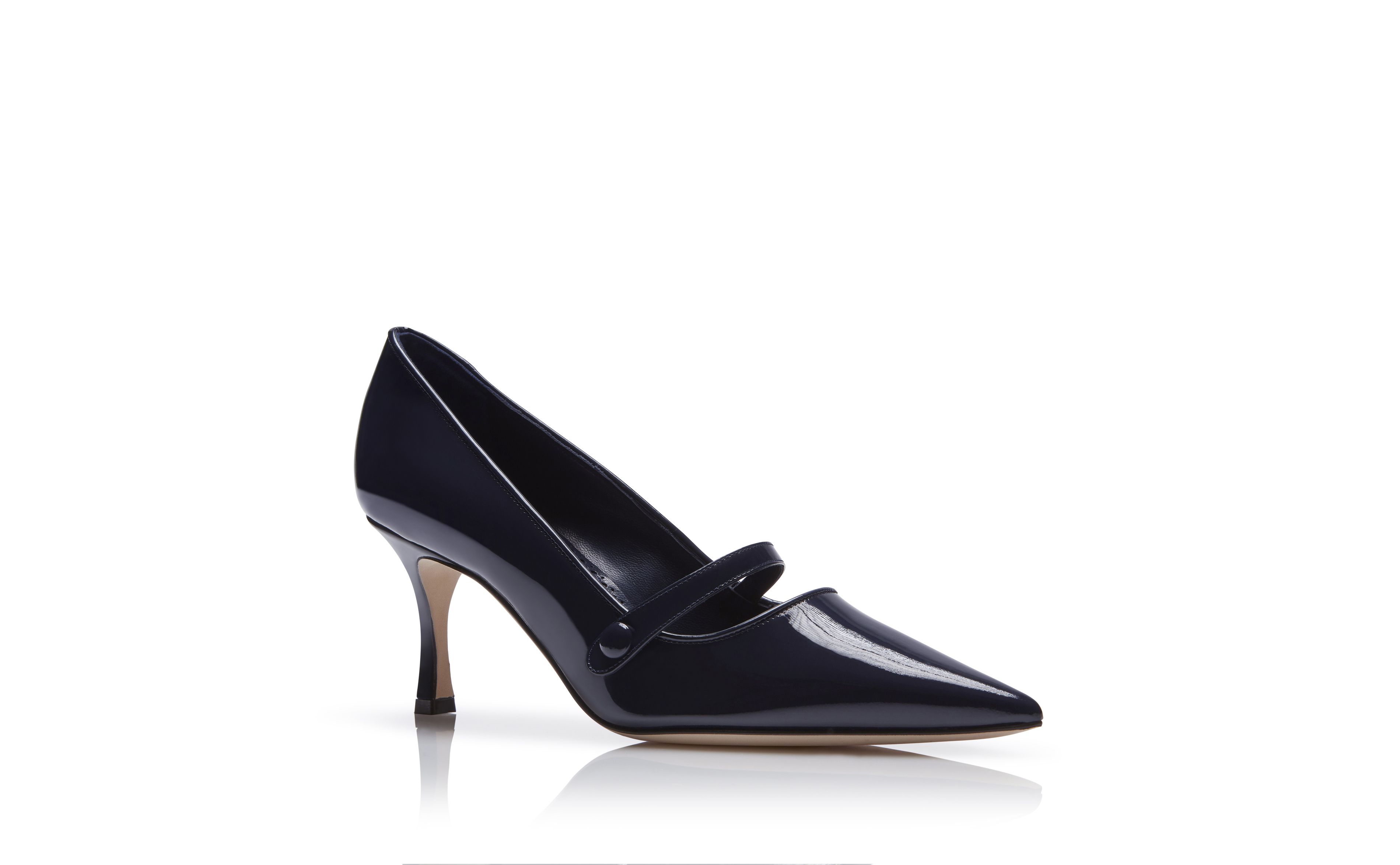 Mladari Navy Blue Patent Leather Mary Jane Pumps Manolo Blahnik