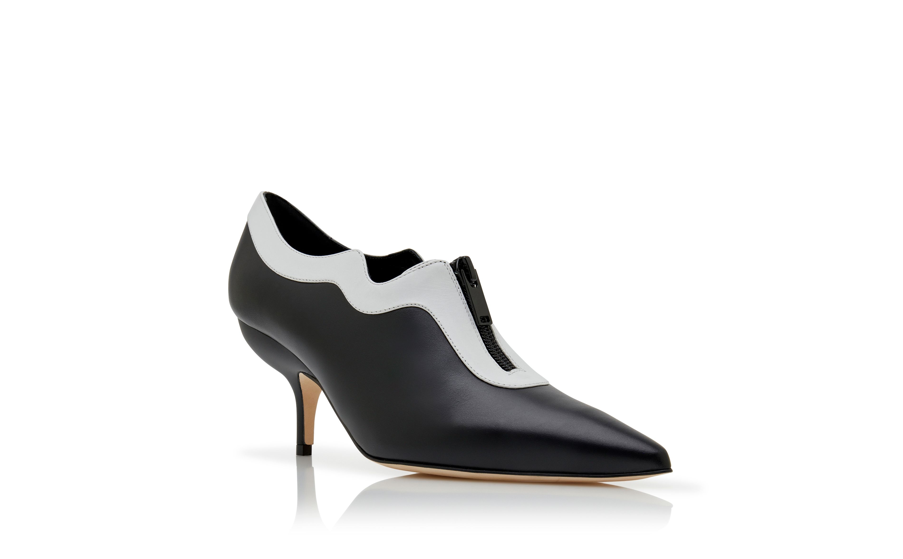 Designer Black and White Calf Leather Zip Detail Pumps - Image Upsell