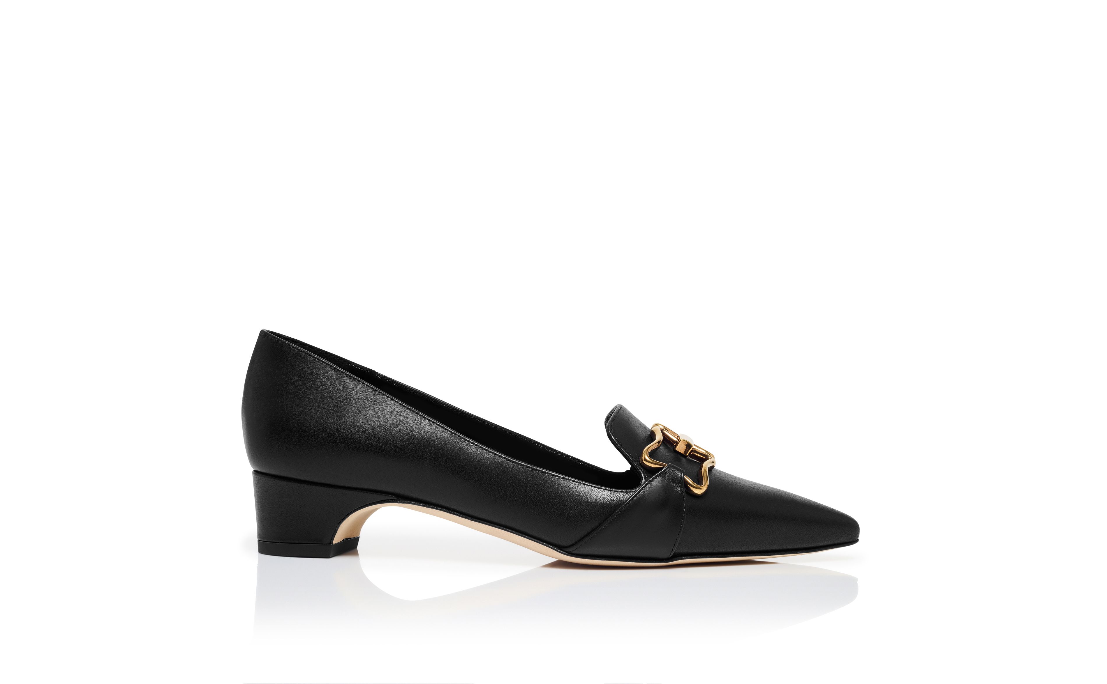 Designer Black Calf Leather Buckle Detail Pumps - Image Side View