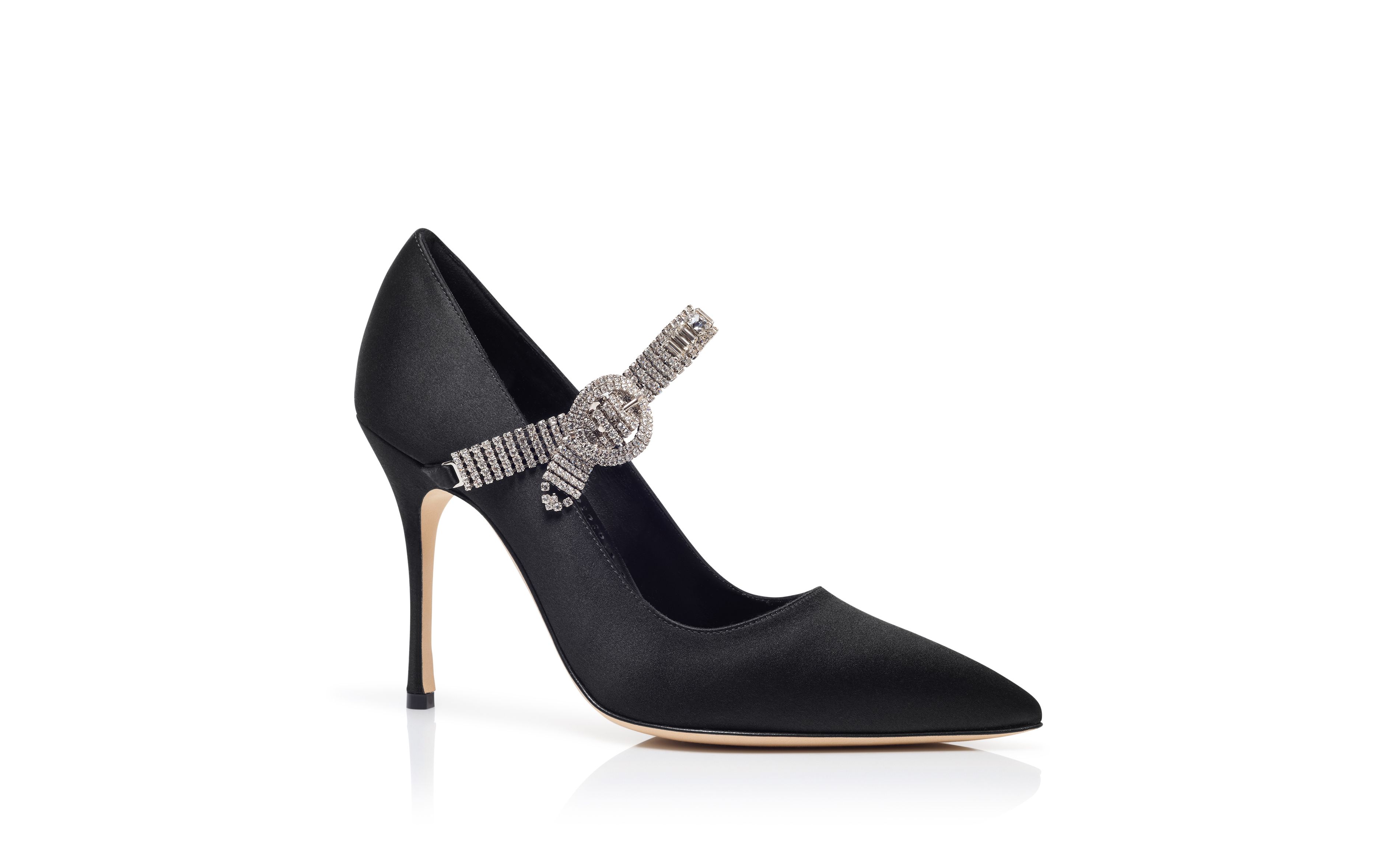 Designer Black Satin Jewel Embellished Pumps - Image Upsell