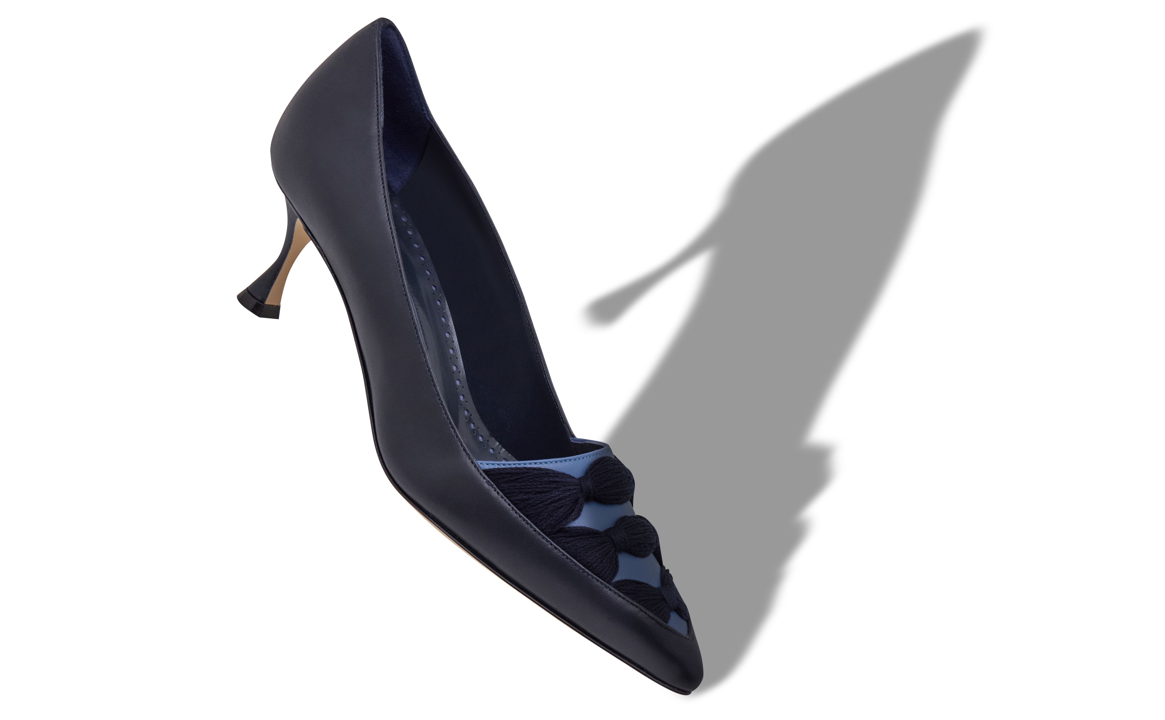 Designer Navy Blue Nappa Leather Ruched Pumps  - Image small_image