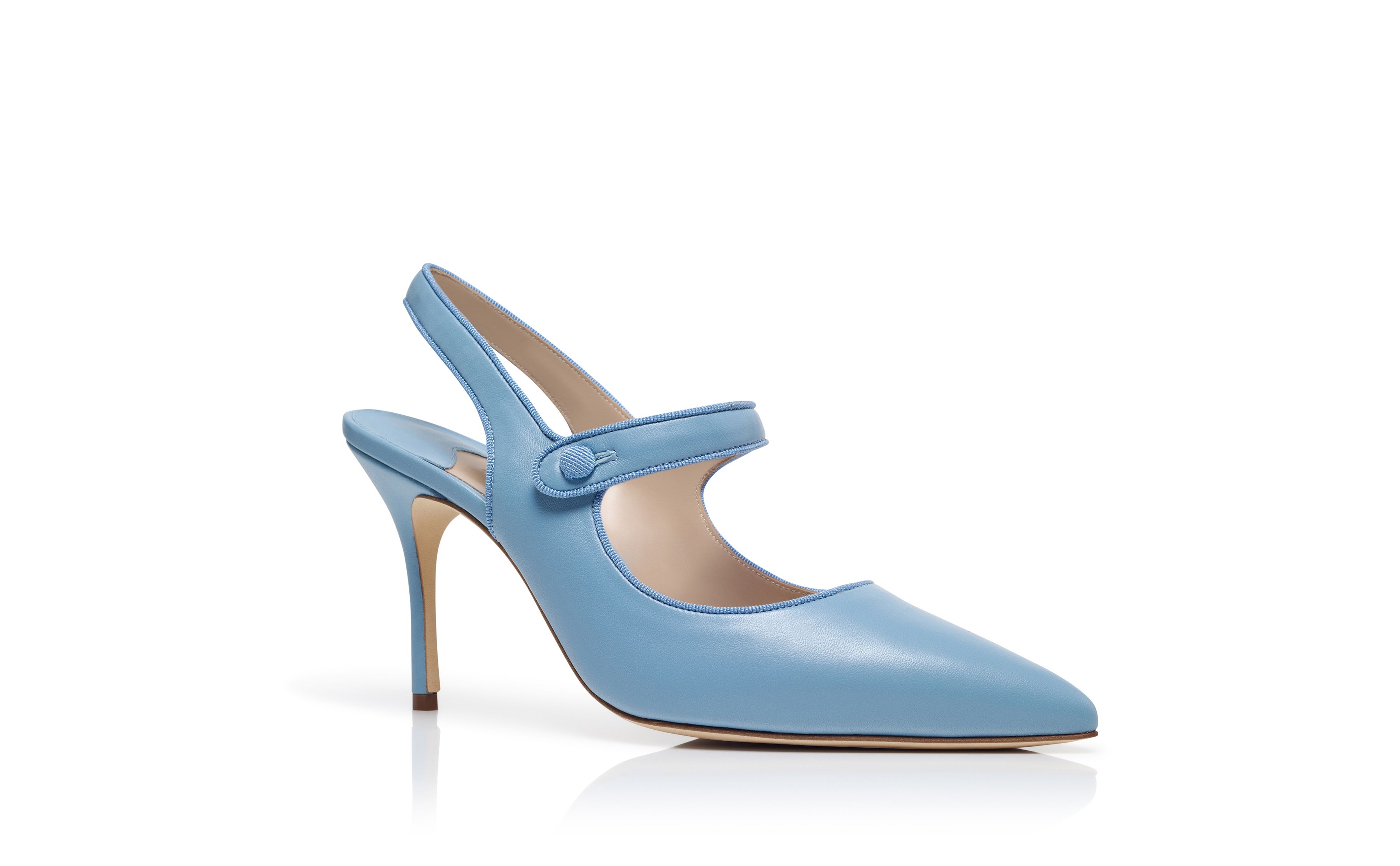 Designer Blue Nappa Leather Pointed Toe Slingback Pumps - Image Upsell