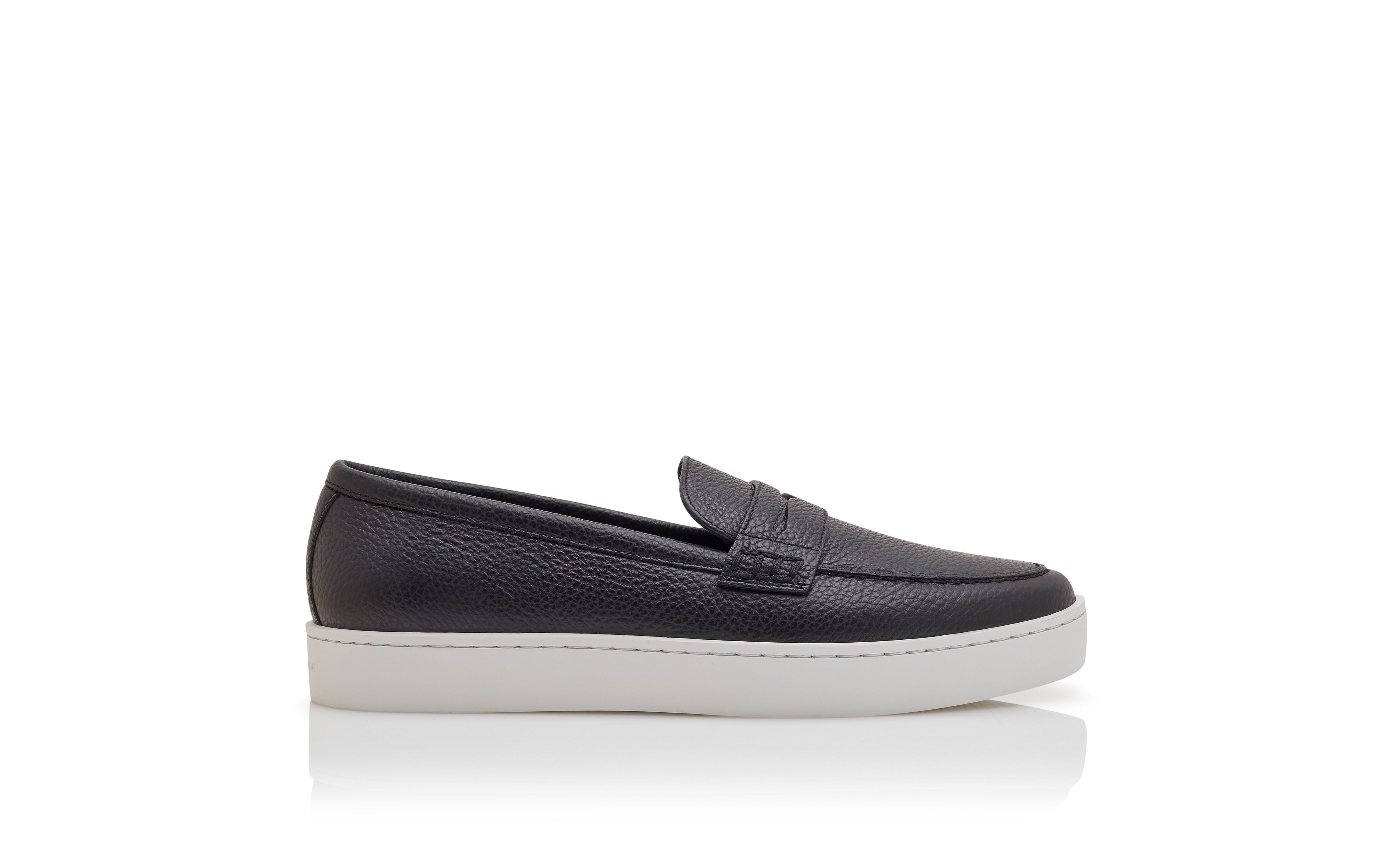 Designer Black Calf Leather Slip-On Loafers - Image Side View