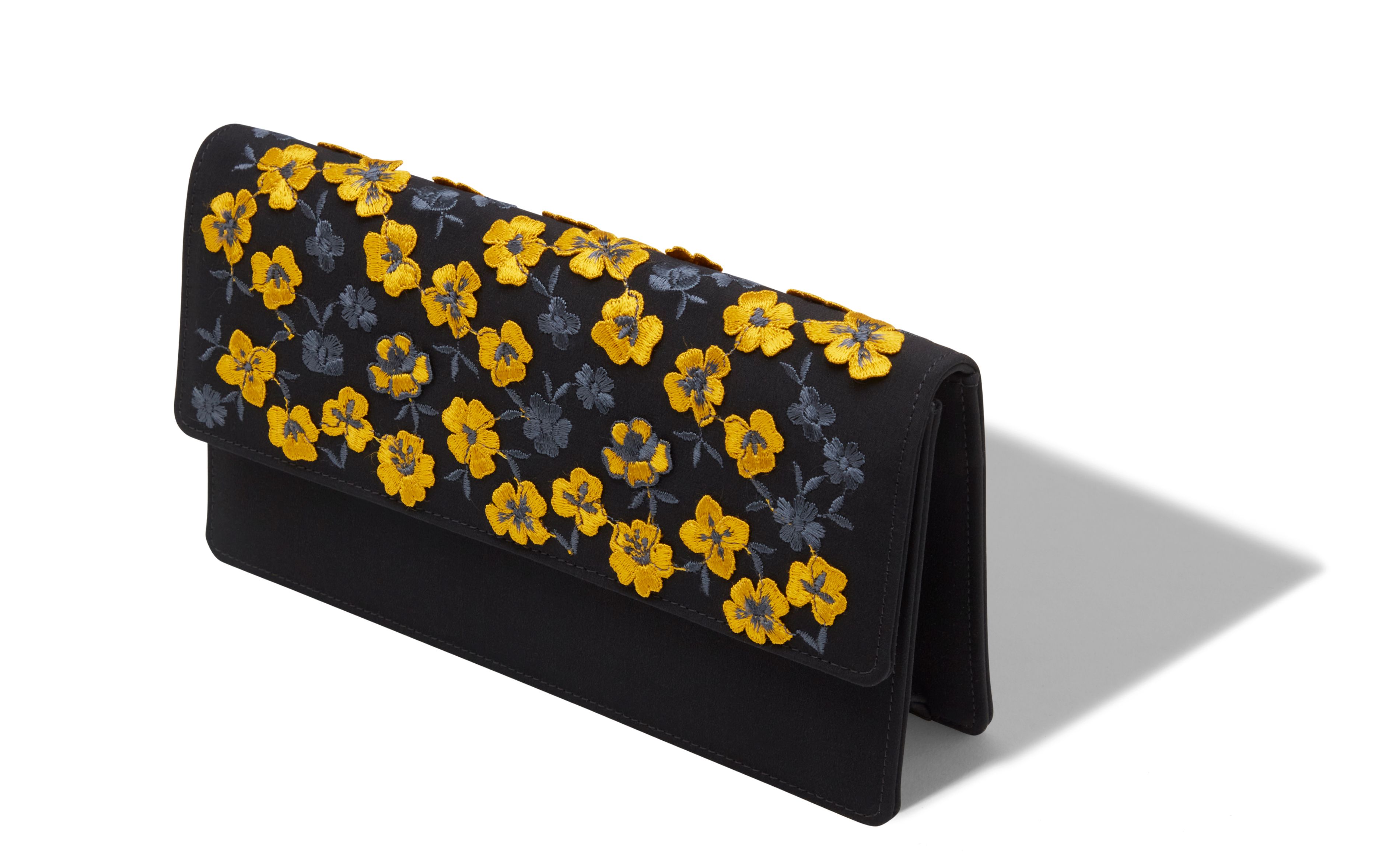 Designer Black and Yellow Silk Embroidered Clutch - Image small_image