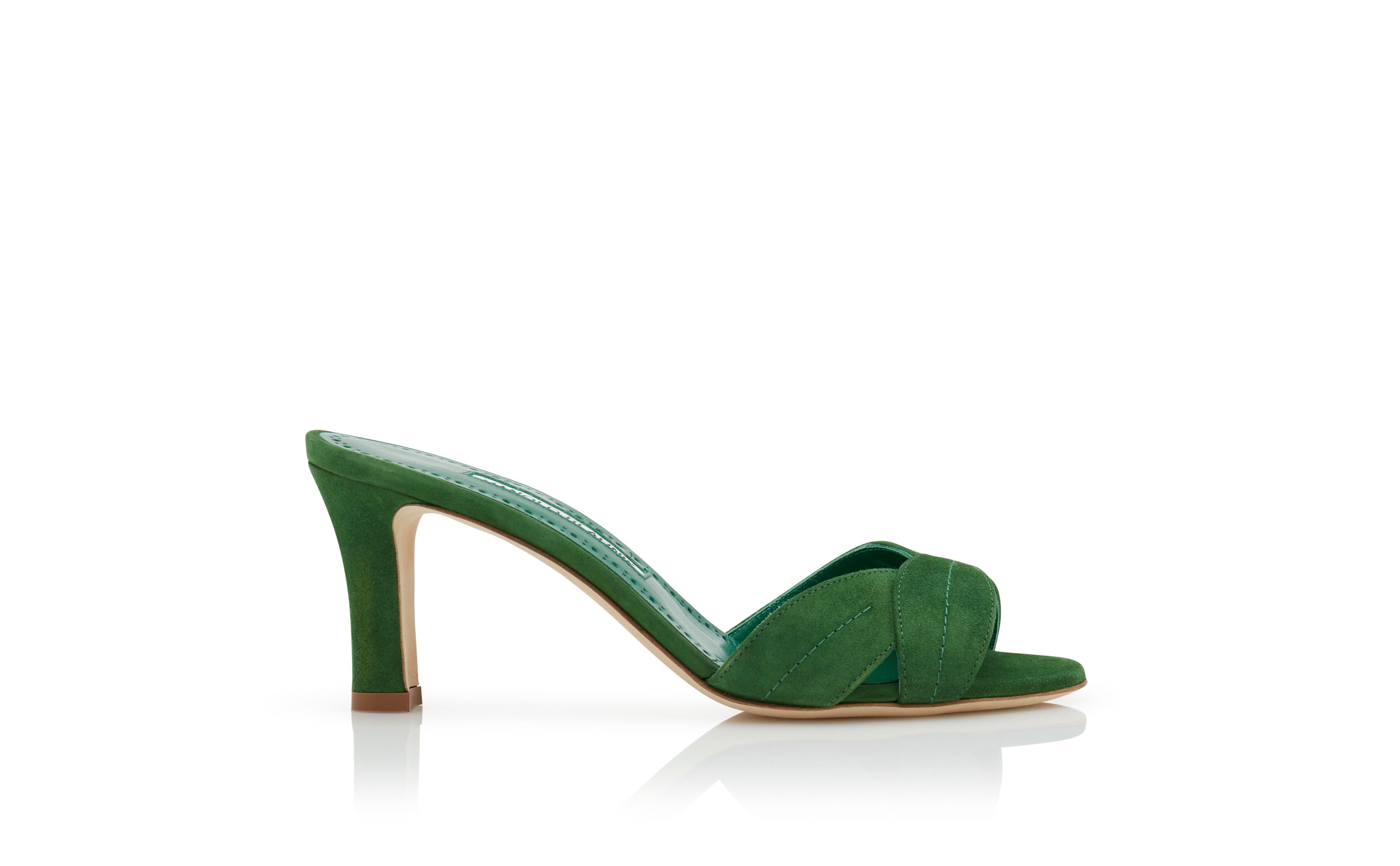 Designer Green Suede Open Toe Mules - Image Side View