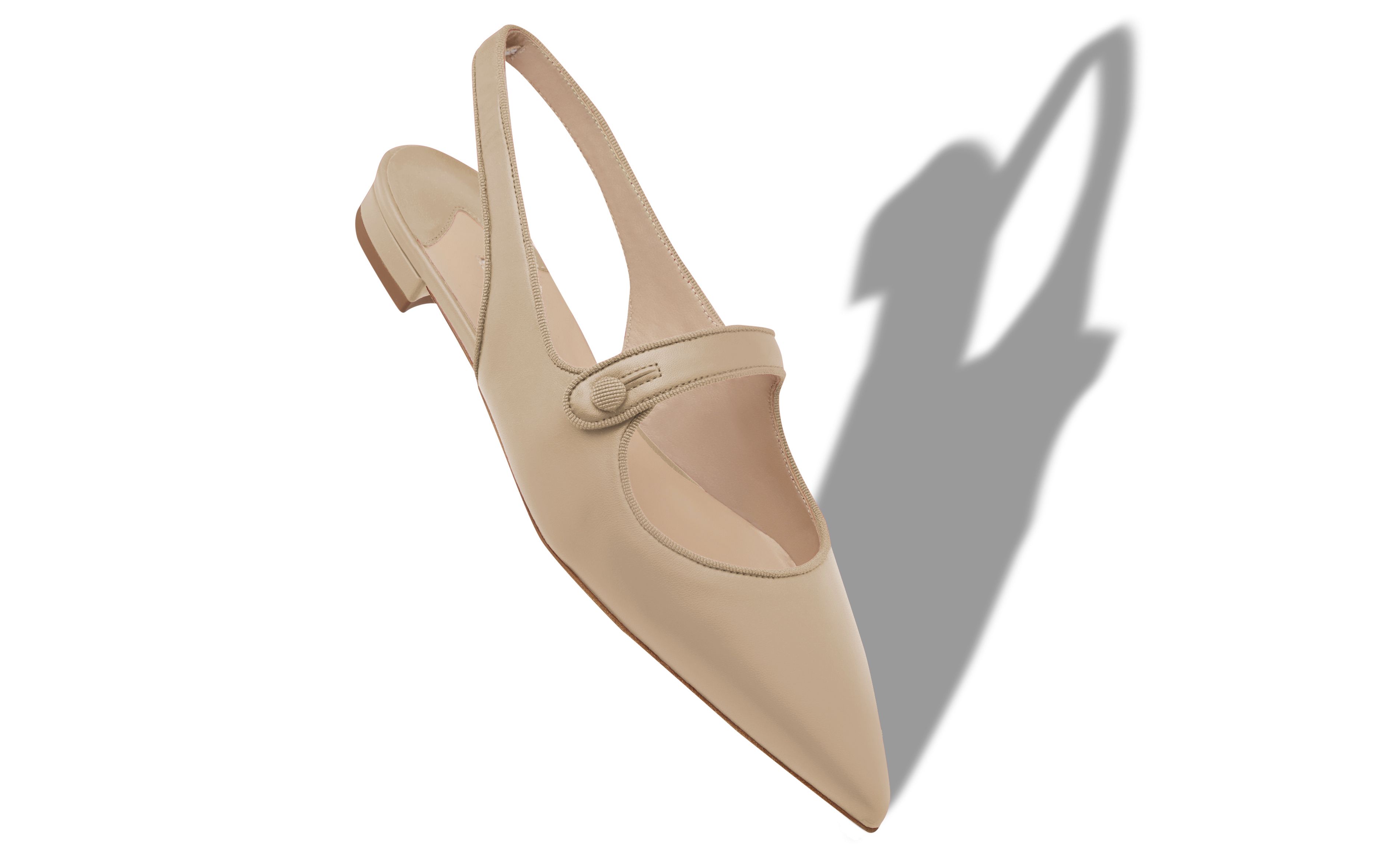 Designer Beige Nappa Leather Slingback Flat Pumps - Image small_image