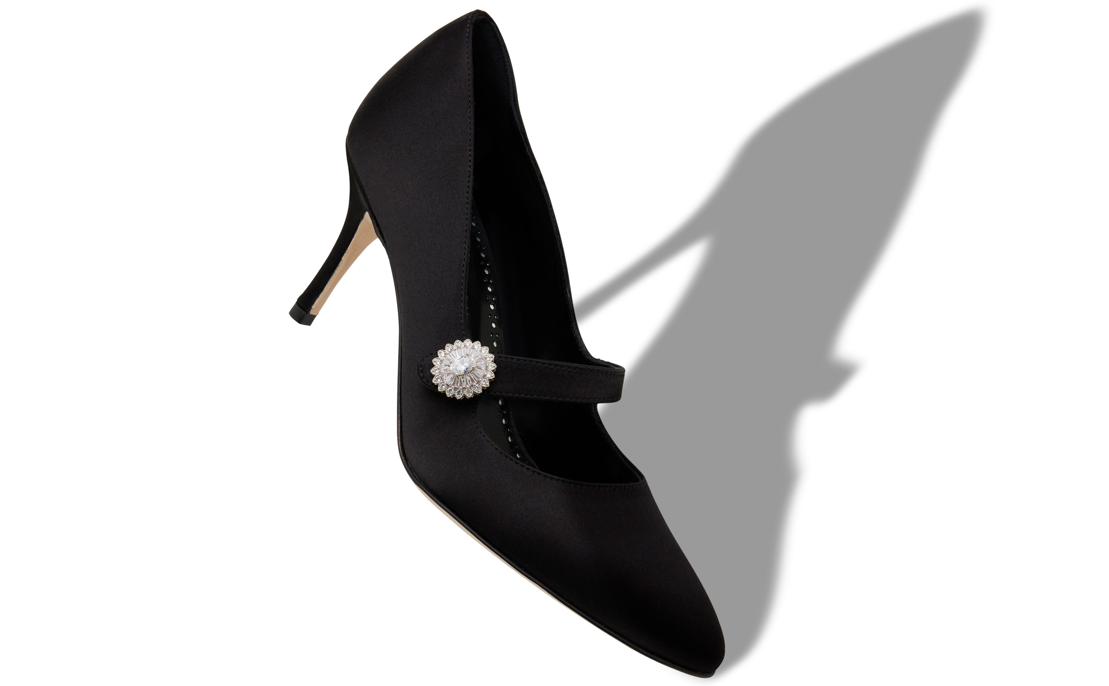 Designer Black Satin Embellished Mary Jane Pumps - Image small_image