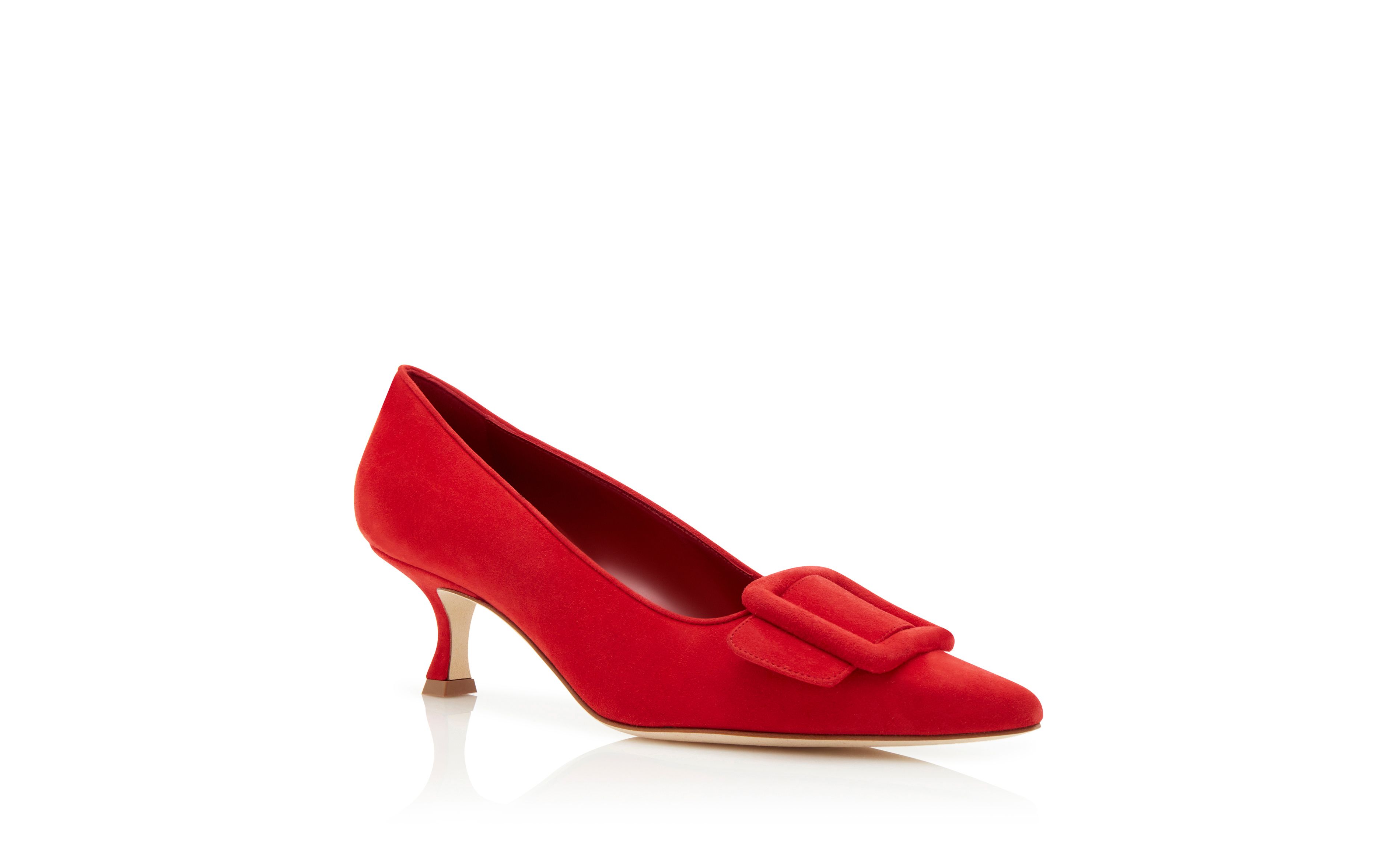 Designer Red Suede Buckle Detail Pumps - Image Upsell