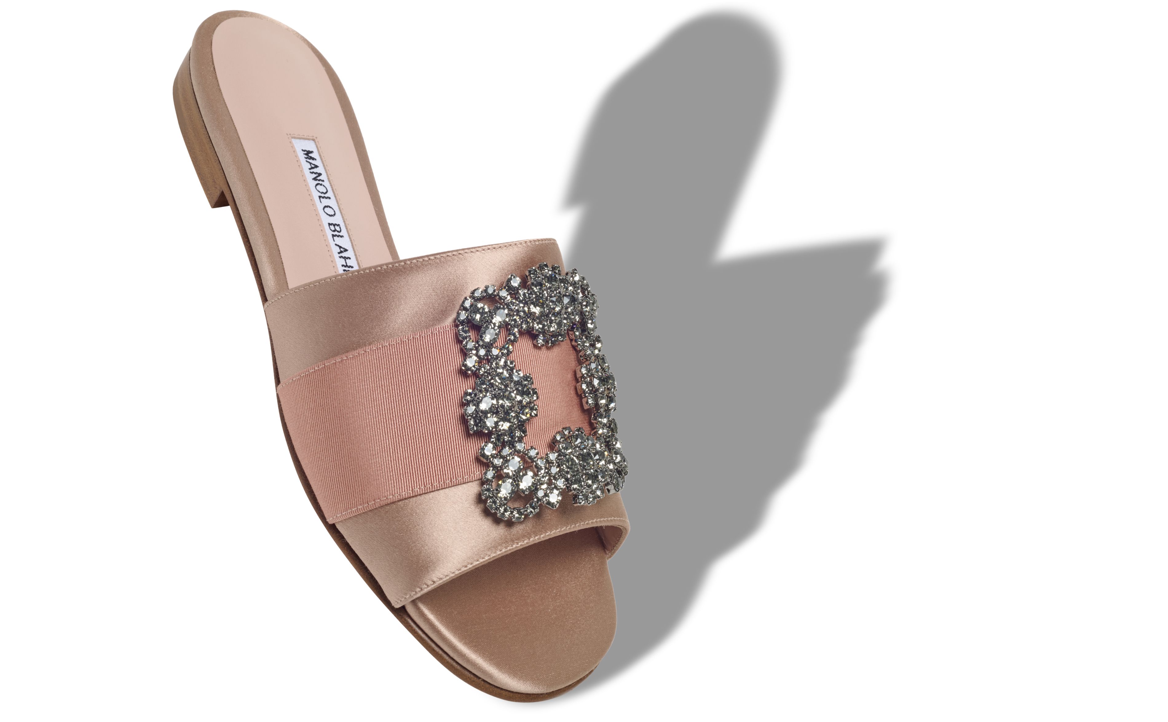 Designer Beige Satin Jewel Buckled Flat Sandals - Image small_image