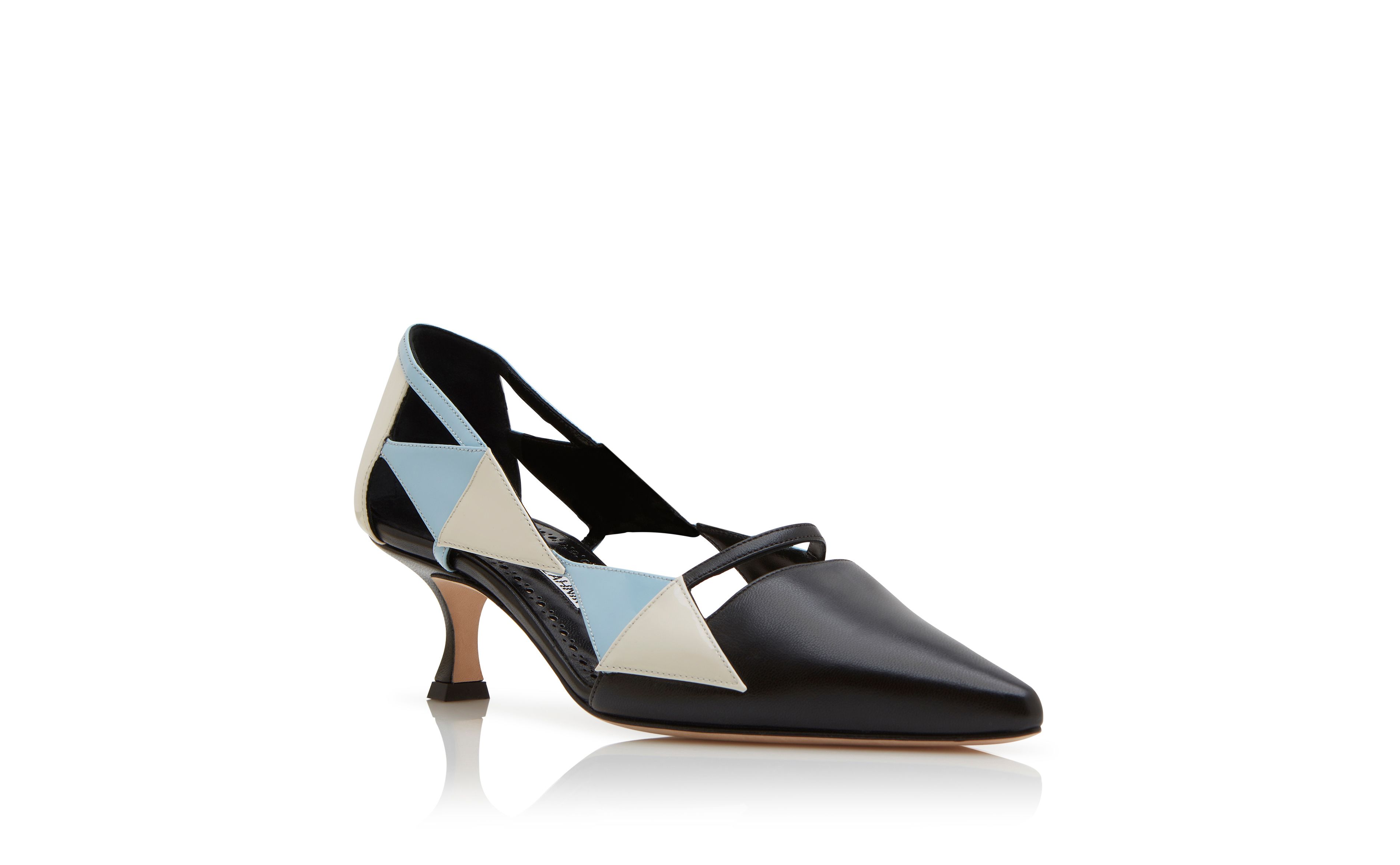 Designer Black, Cream and Blue Nappa Leather Pumps - Image Upsell