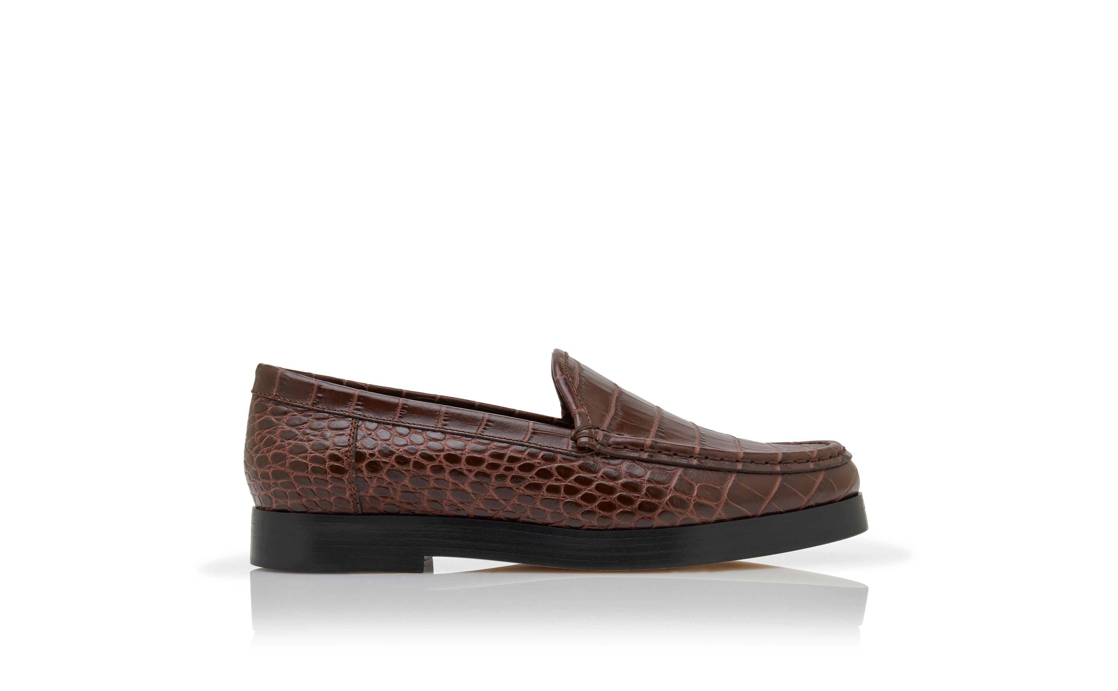 Designer Brown Calf Leather Loafers  - Image Side View