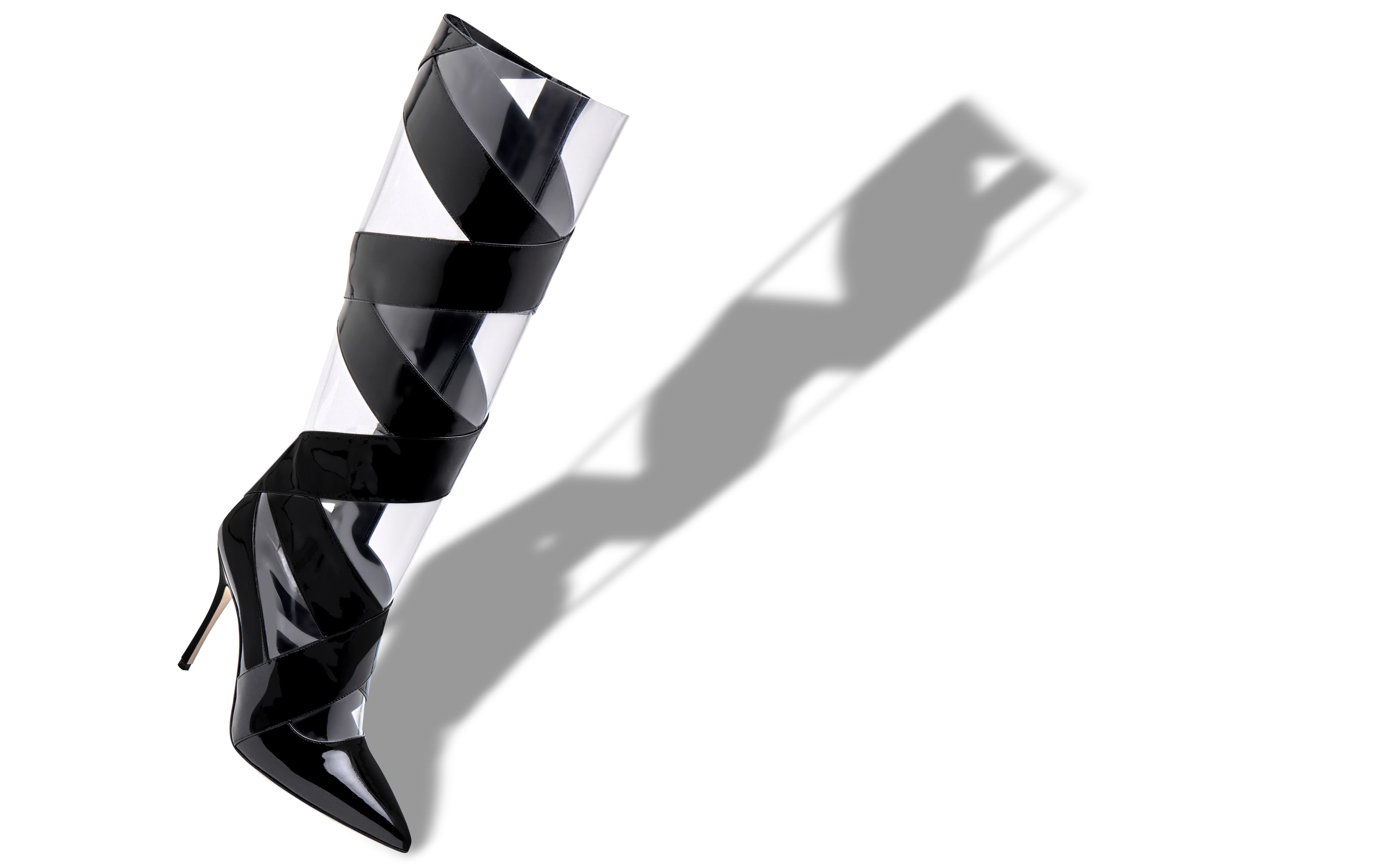 Designer Black Patent Leather Cut Out Boots - Image small_image