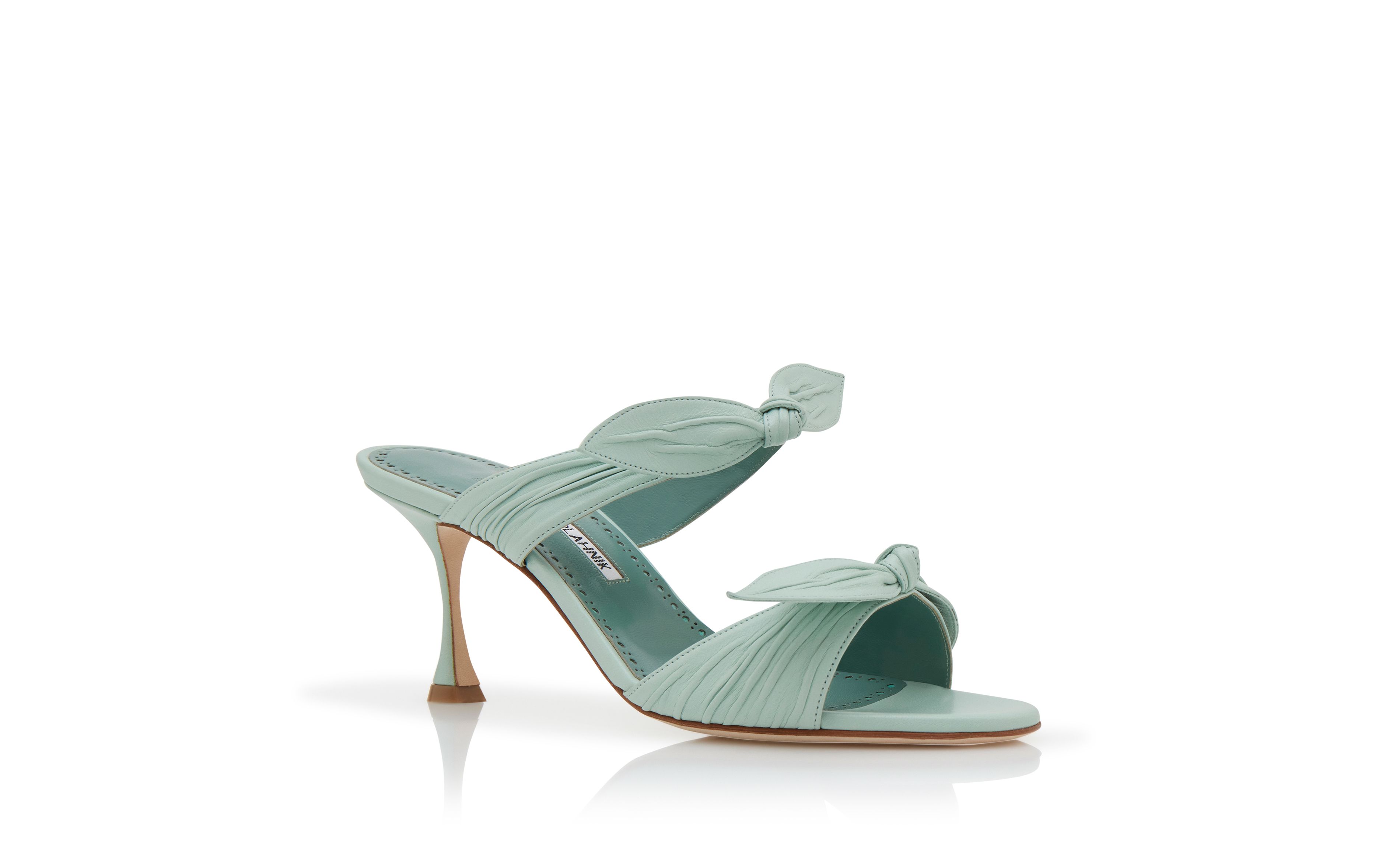 Designer Light Green Nappa Leather Bow Detail Mules - Image Upsell