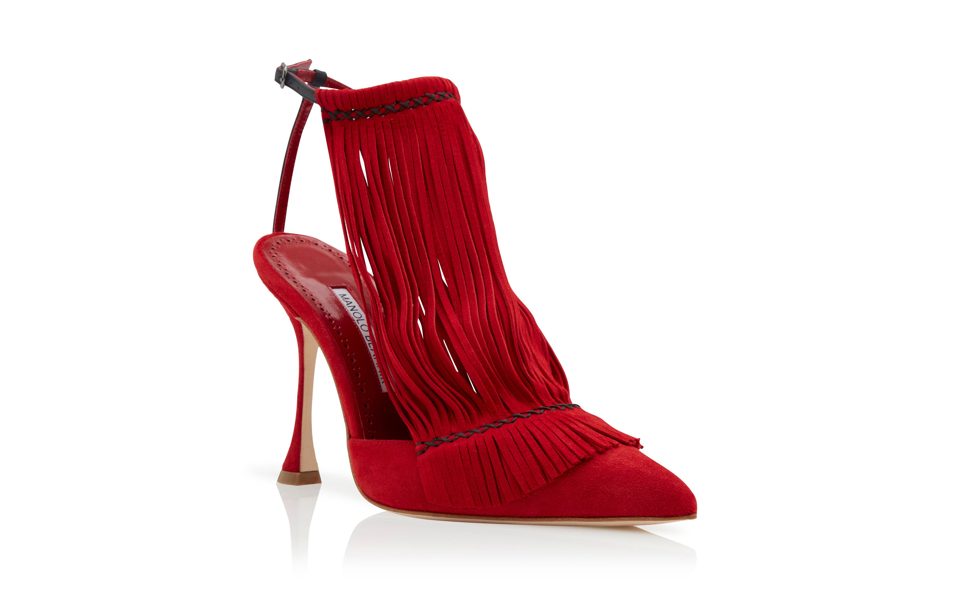 Designer Red Suede Fringe Detail Pumps  - Image Upsell