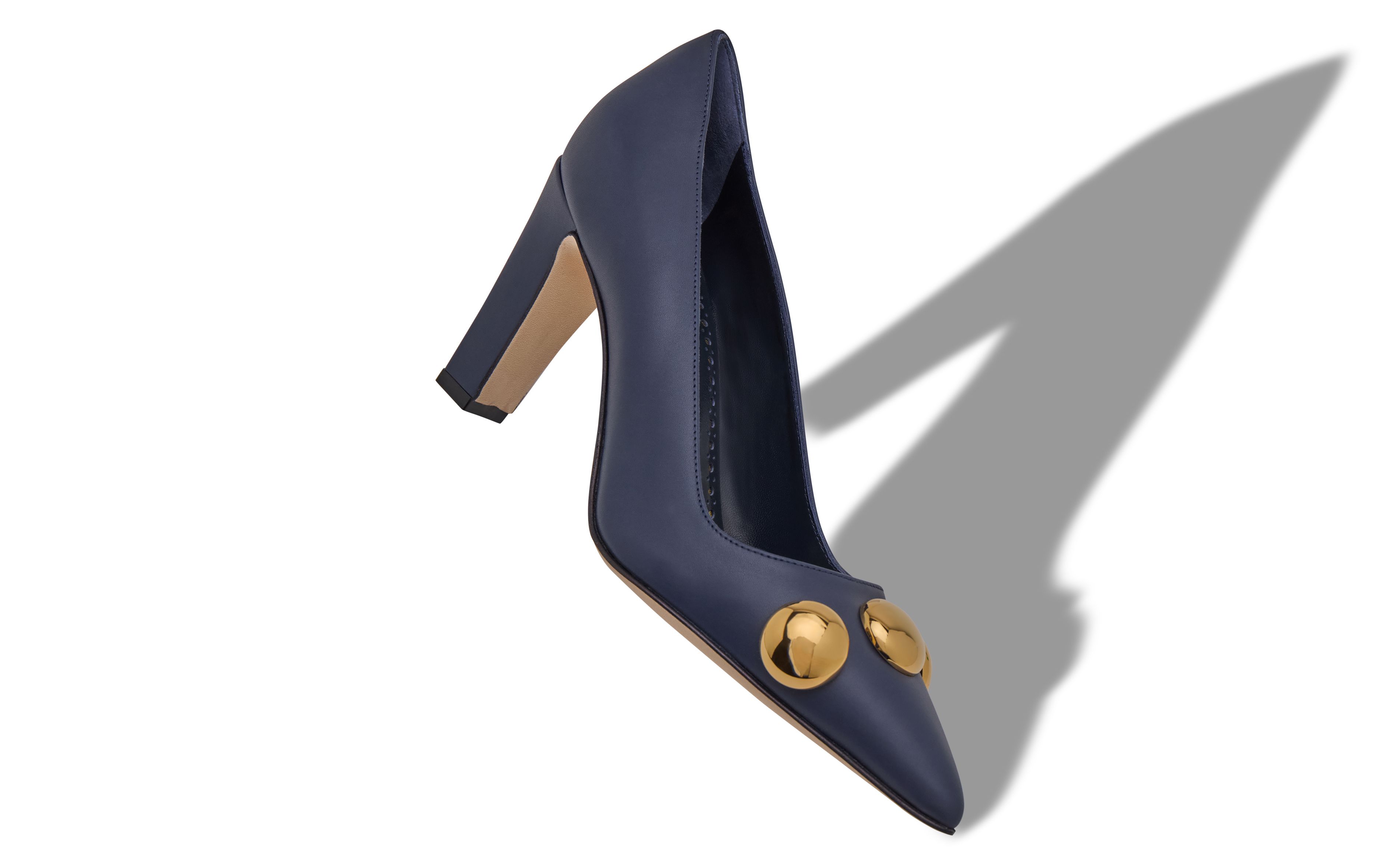 Designer Navy Blue Calf Leather Pointed Toe Pumps - Image small_image