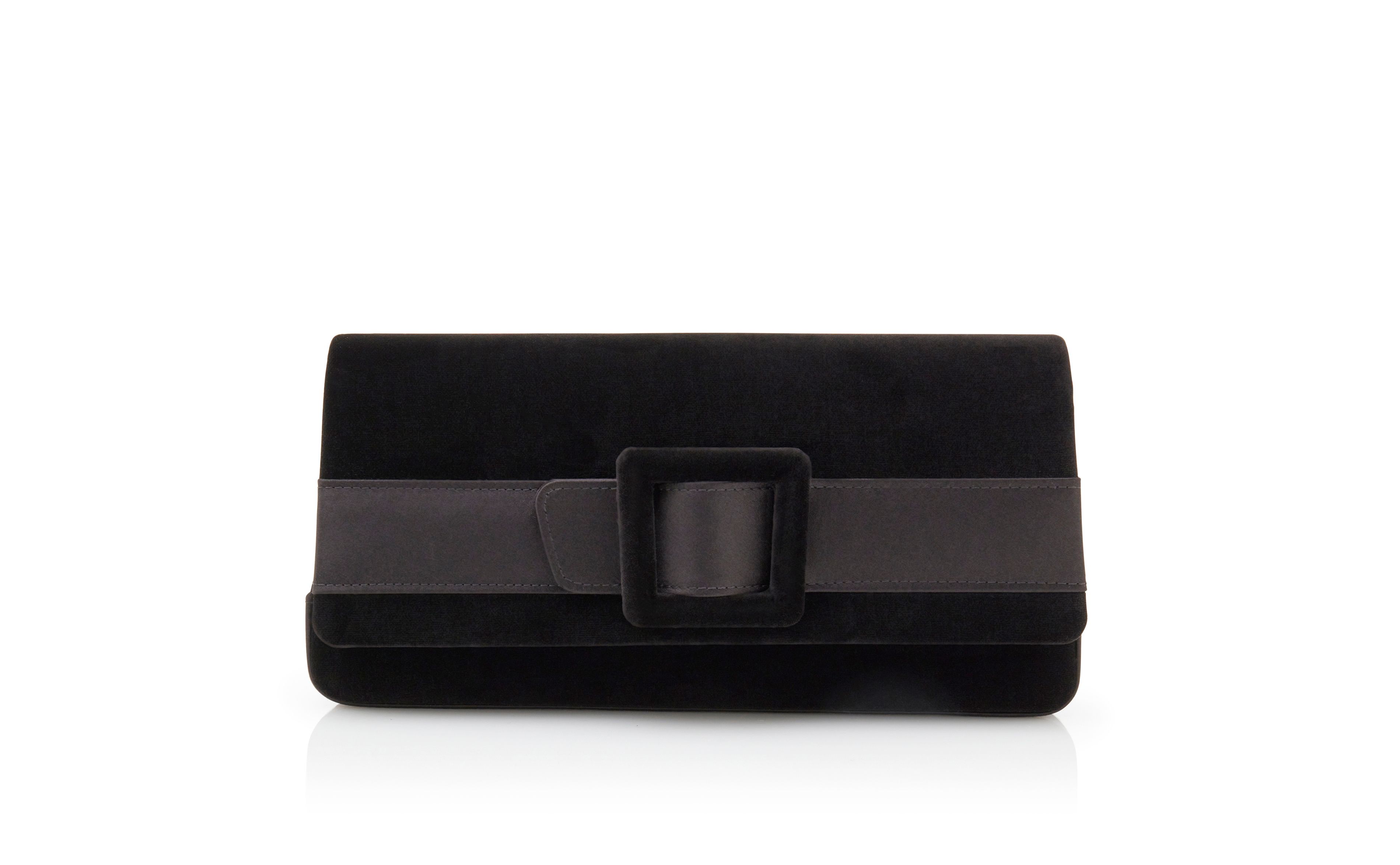 Designer Black Velvet Buckle Clutch - Image Side View