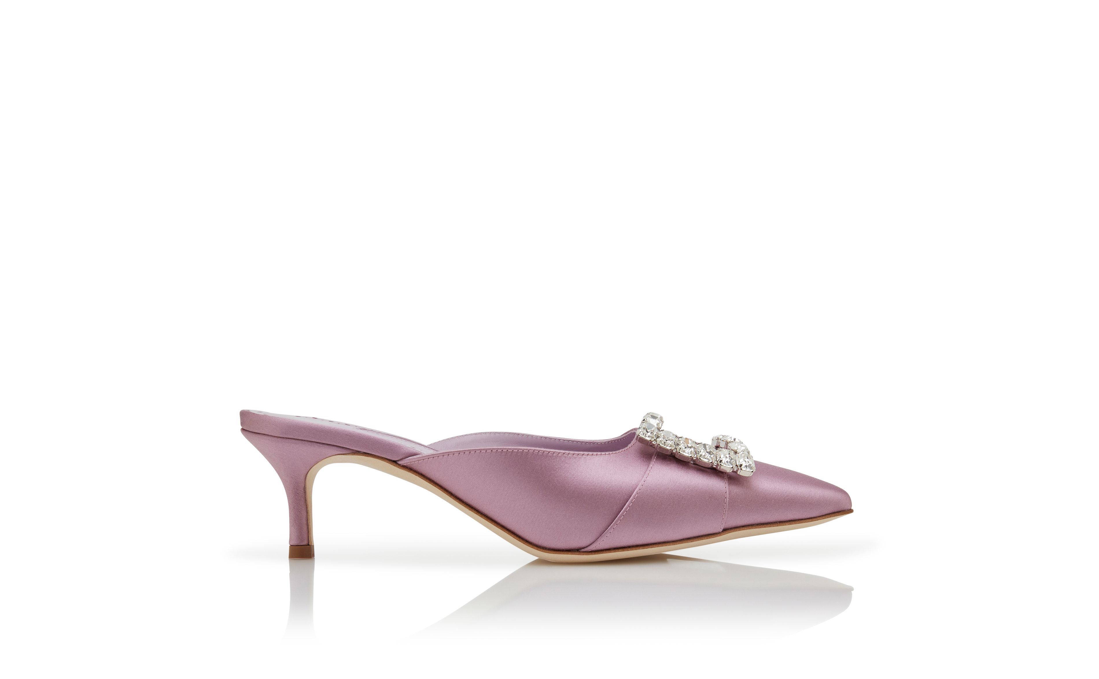 Designer Purple Satin Embellished Mules - Image Side View