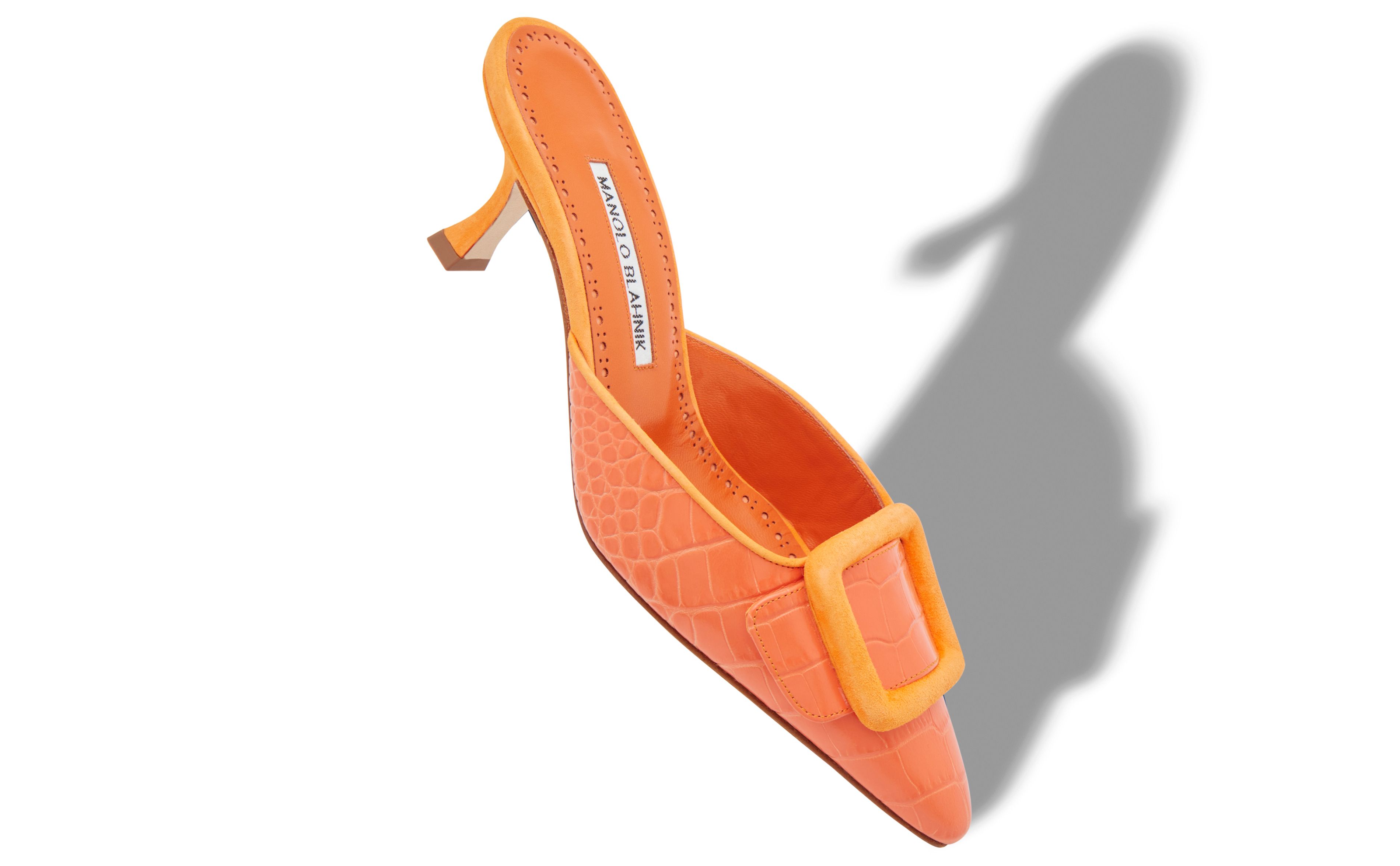 Designer Orange Calf Leather Buckle Detail Mules - Image small_image
