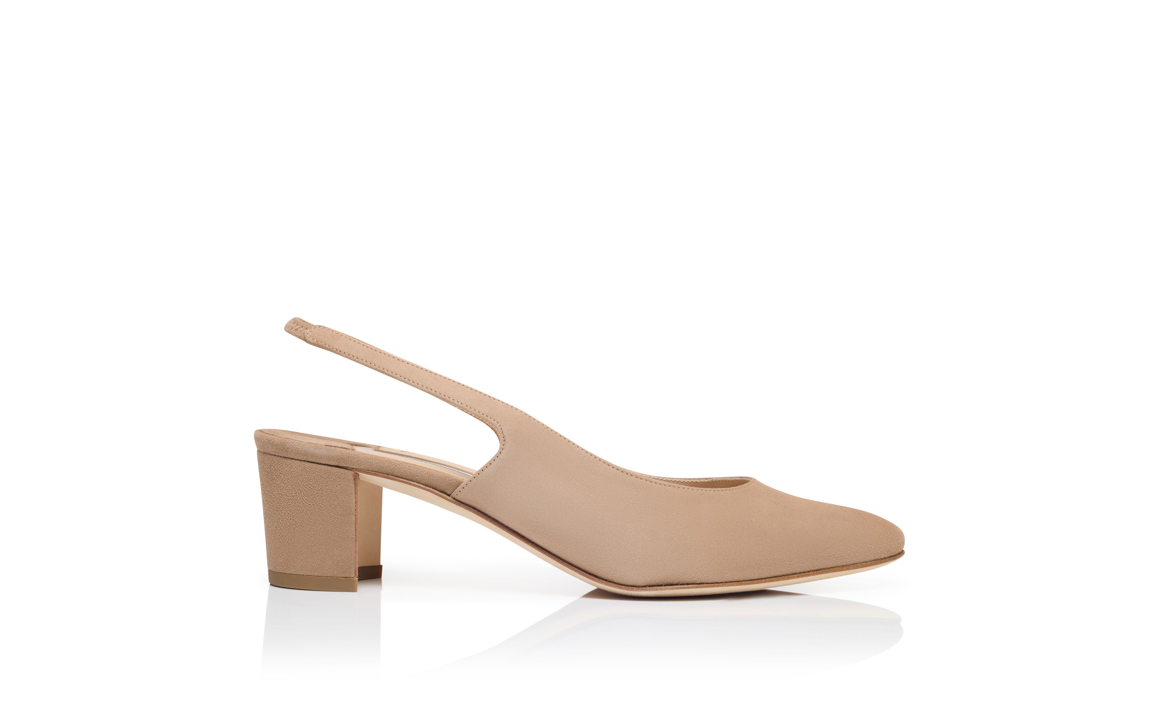 Designer Light Beige Suede Slingback Pumps  - Image Side View