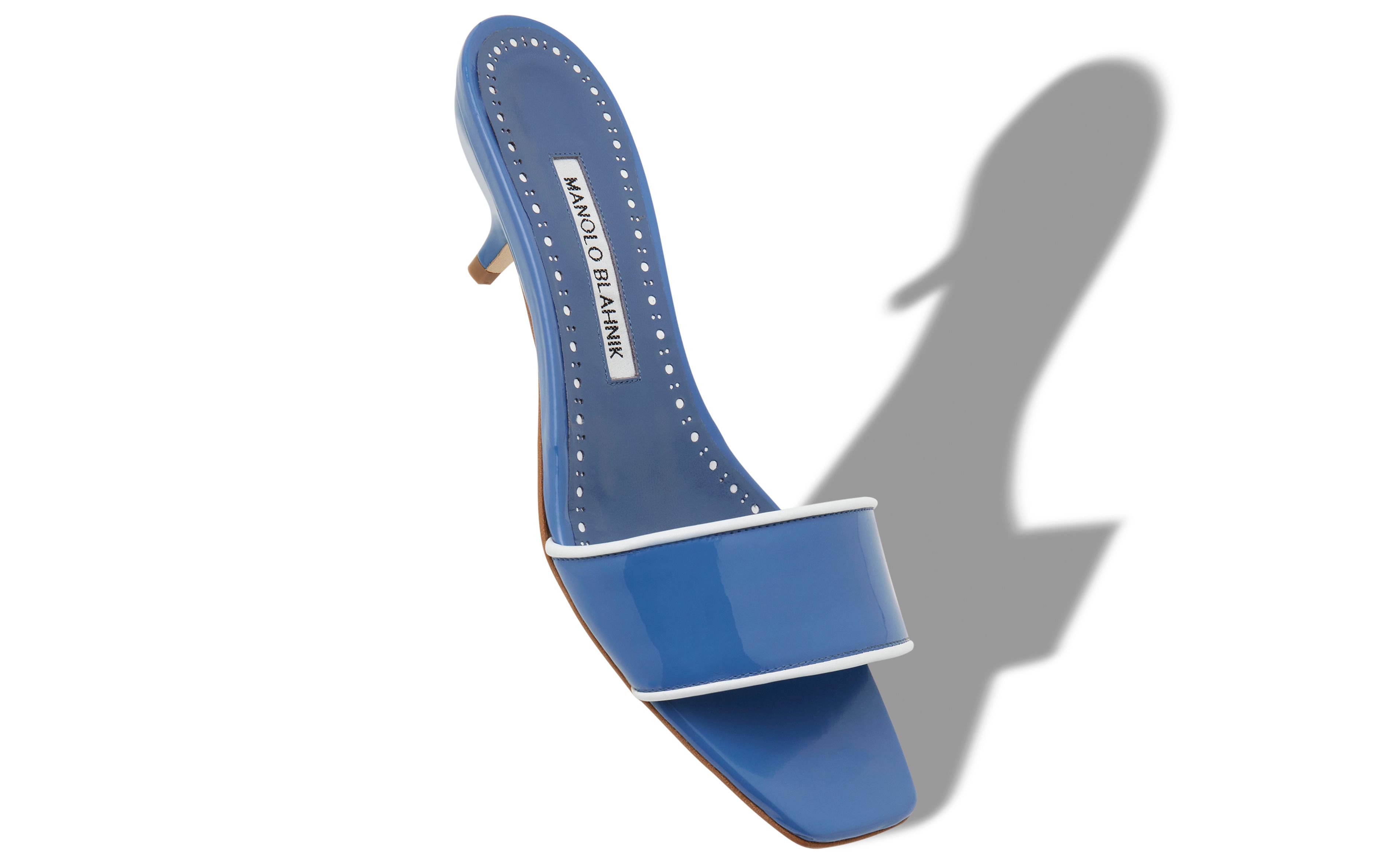 Designer Blue Patent Leather Open Toe Mules - Image small_image