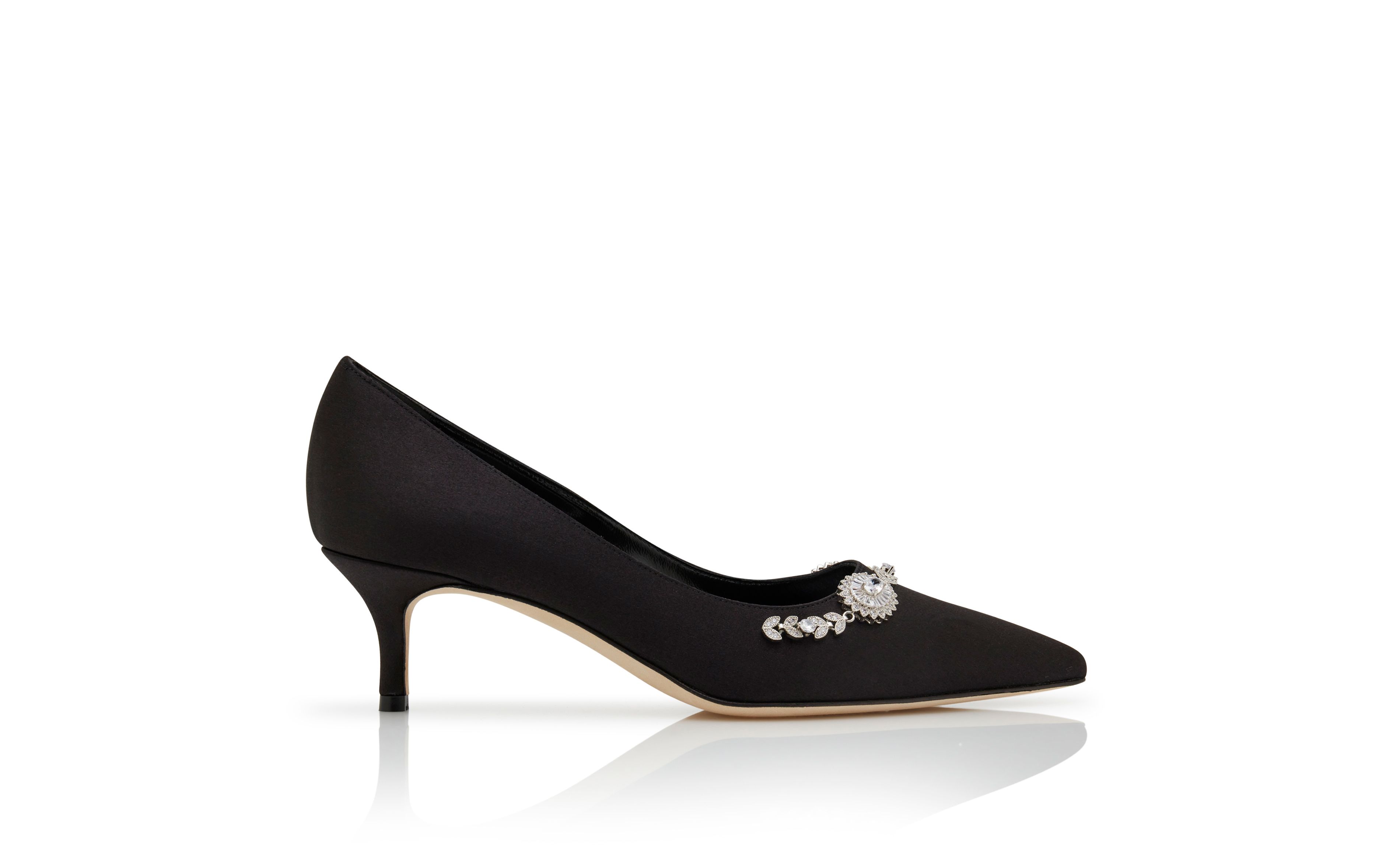 Designer Black Satin Embellished Pumps - Image Side View