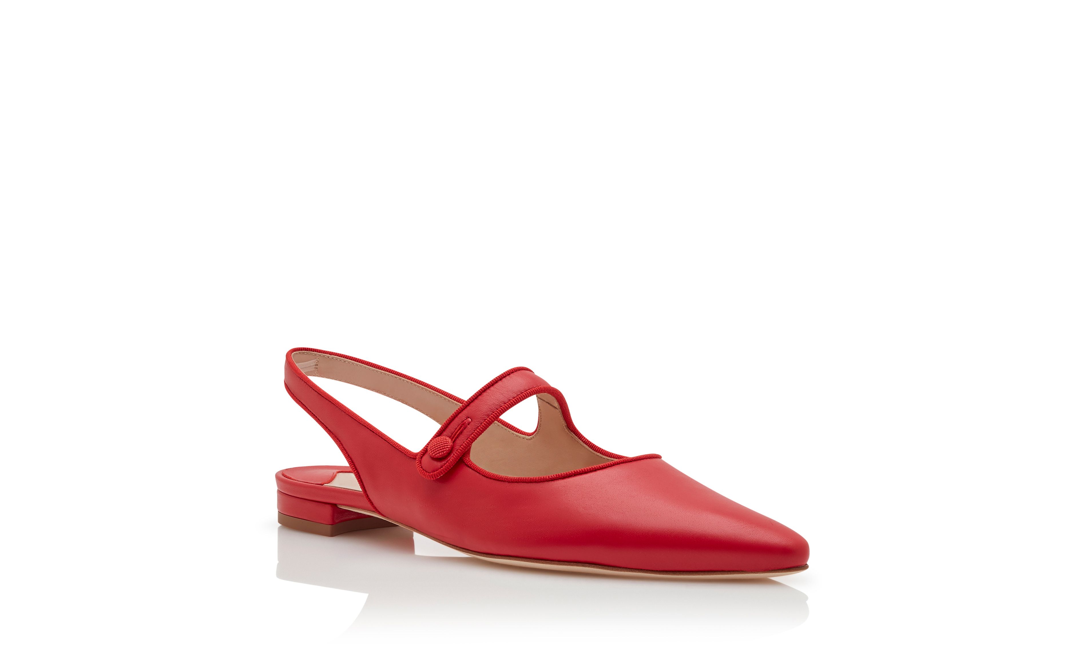 Designer Red Nappa Leather Slingback Flat Pumps - Image Upsell