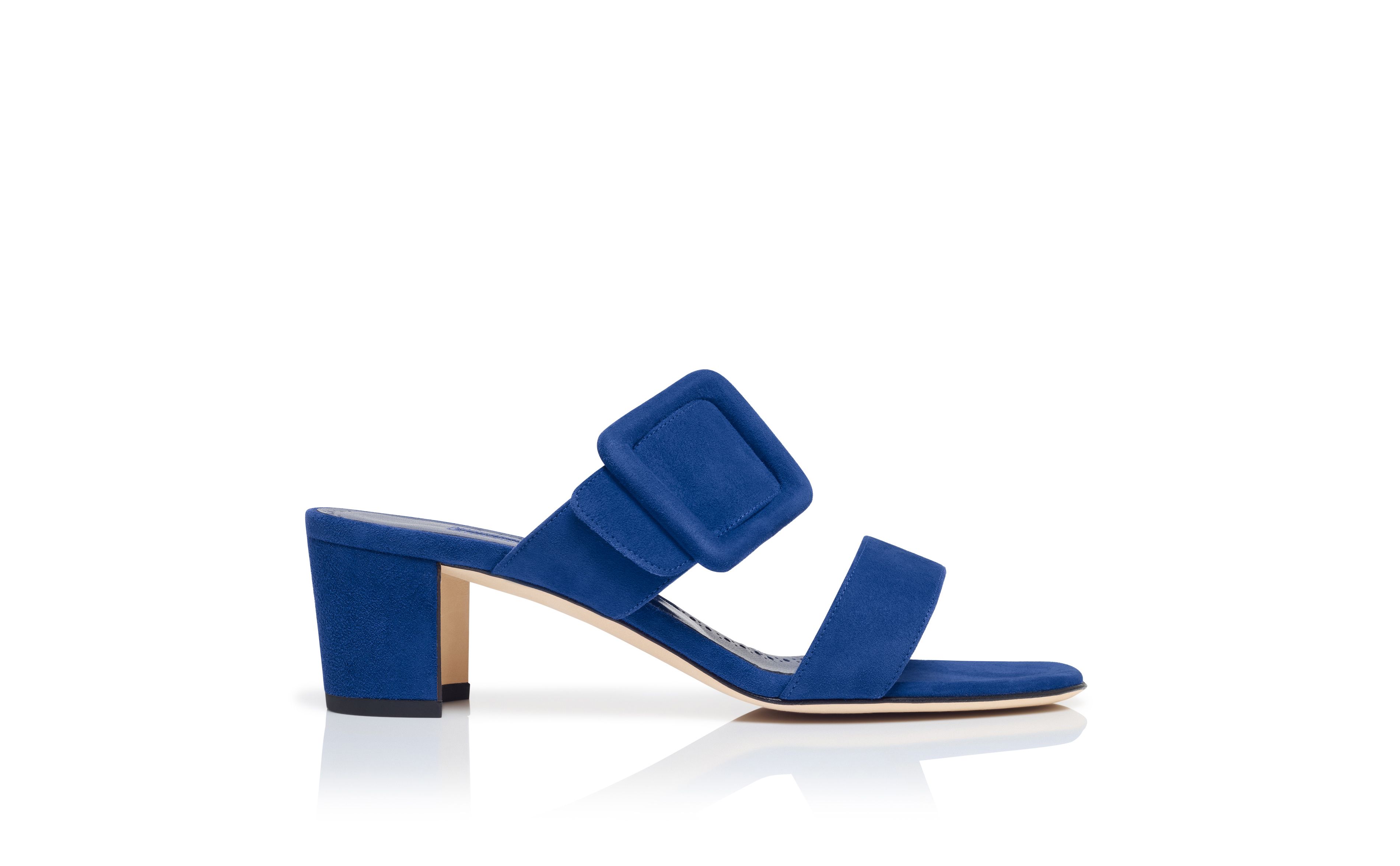 Designer Blue Suede Mules - Image Side View