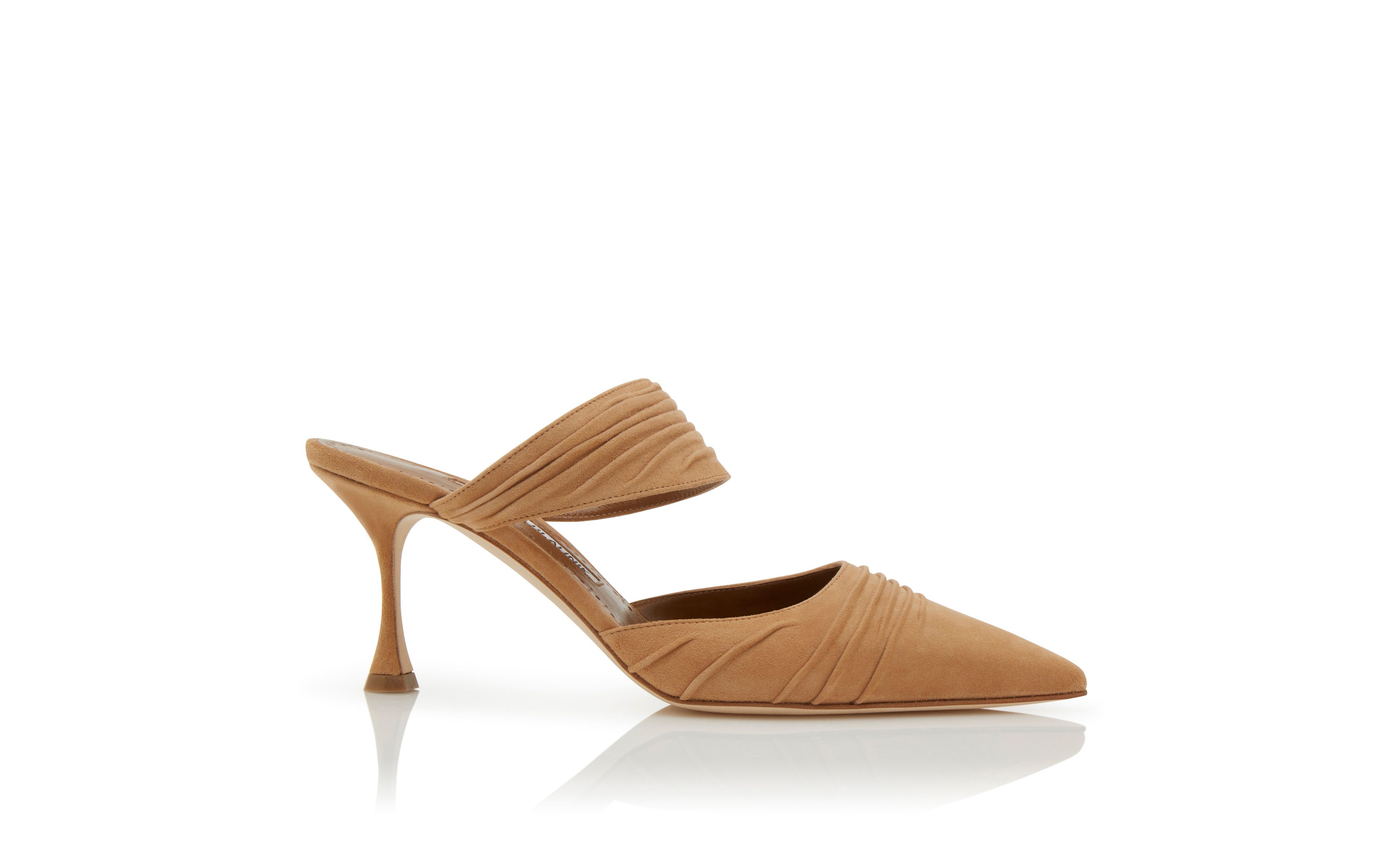 Designer Brown Suede Pointed Toe Mules - Image Side View