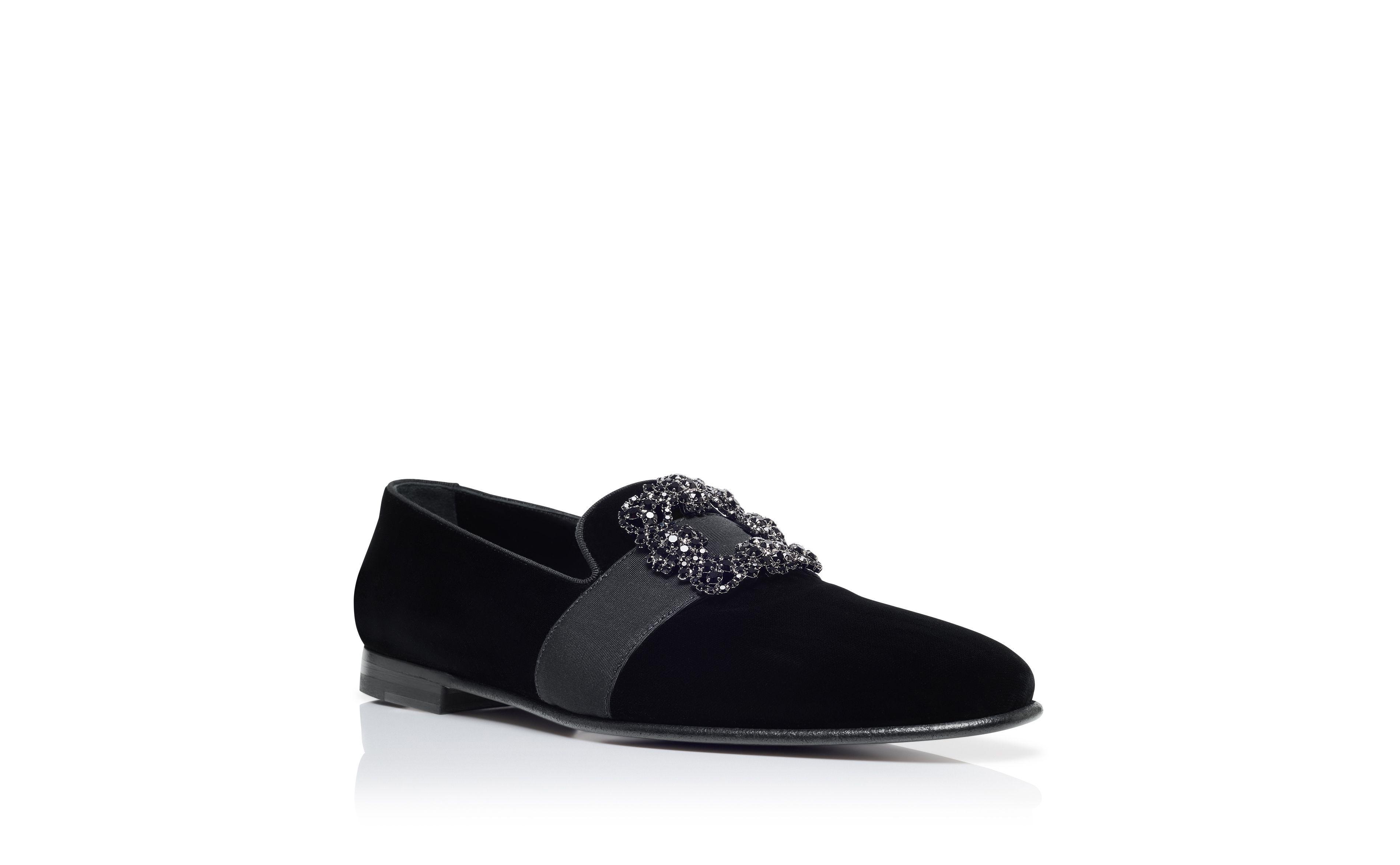 Designer Black Velvet Jewel Buckle Loafers - Image Upsell