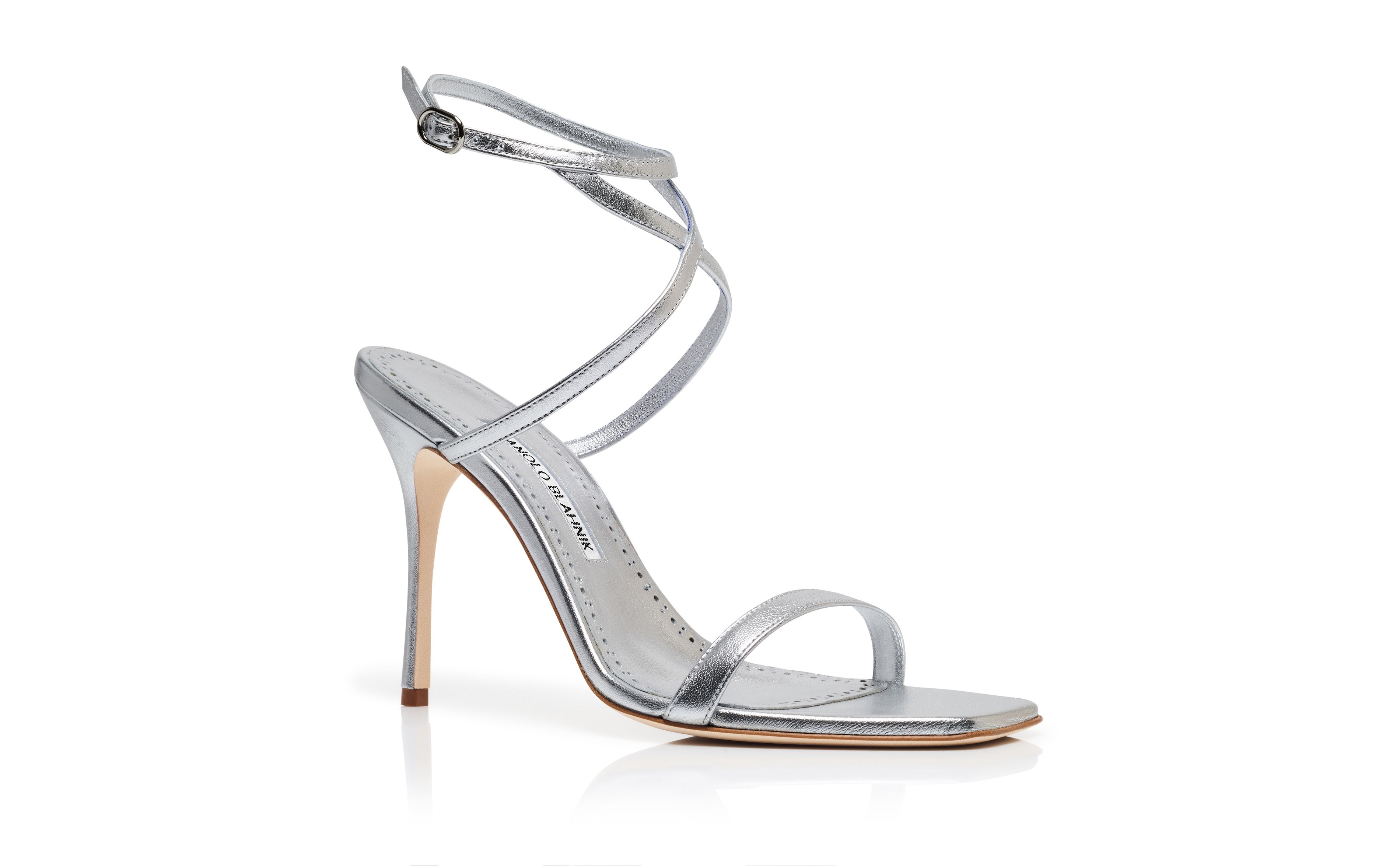 Designer Silver Nappa Leather Ankle Strap Sandals  - Image Upsell