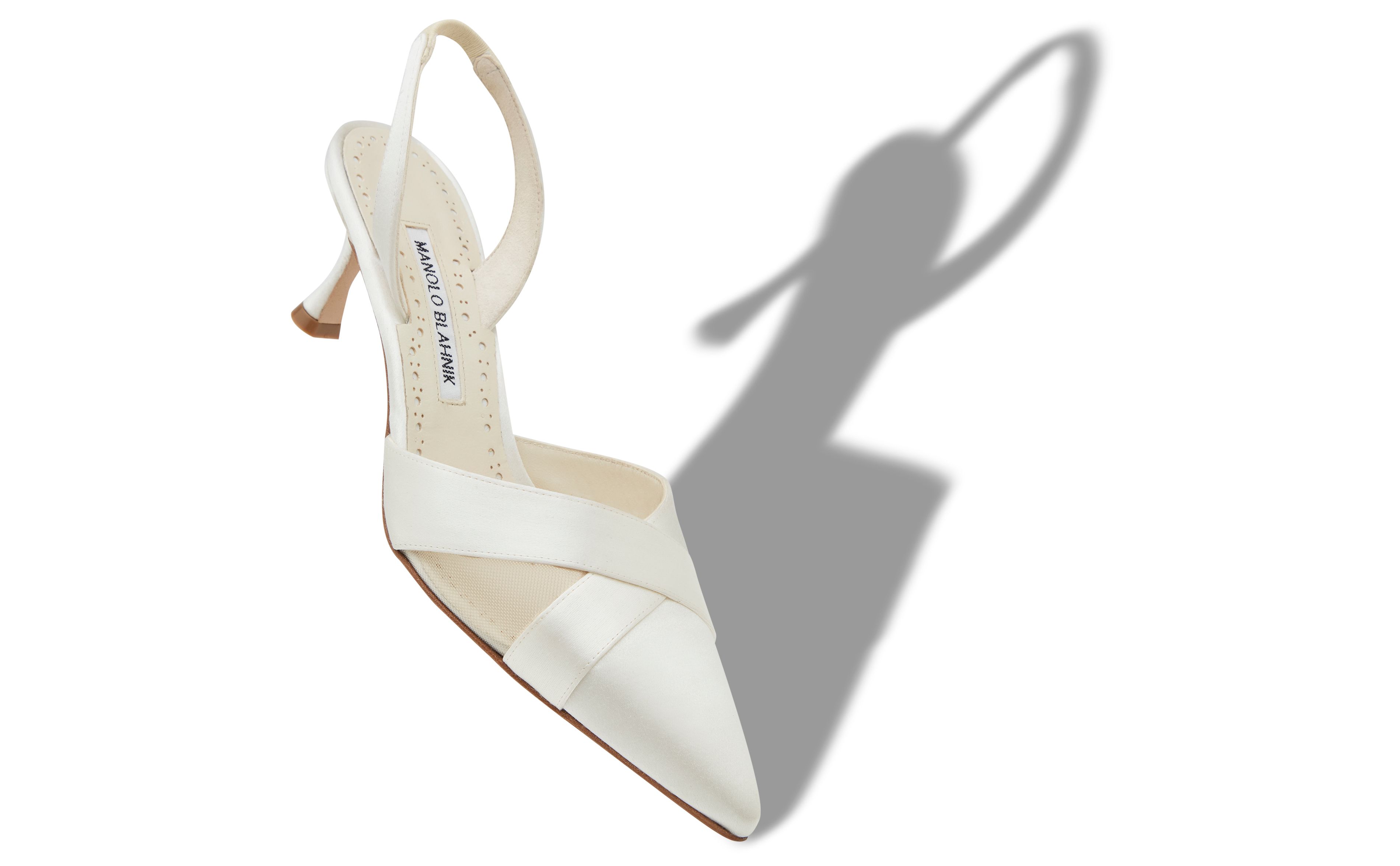 Designer Light Cream Satin Crossover Slingback Pumps - Image small_image