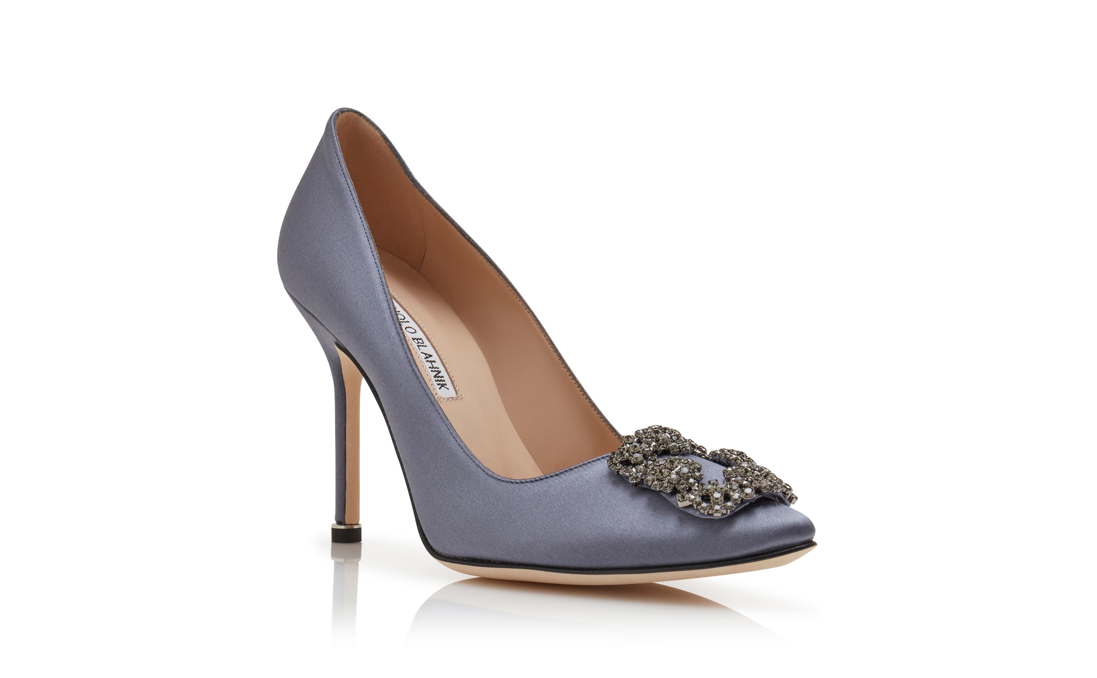 Designer Grey Satin Jewel Buckle Pumps - Image Upsell