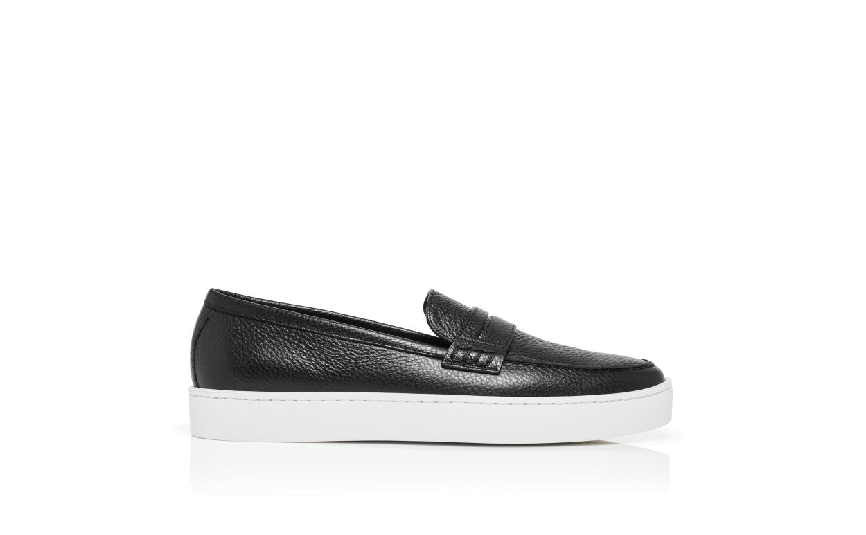 Designer Black Calf Leather Slip-On Loafers - Image Side View