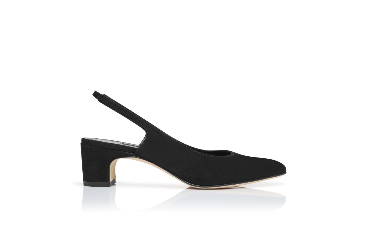 Designer Black Suede Slingback Pumps - Image Side View