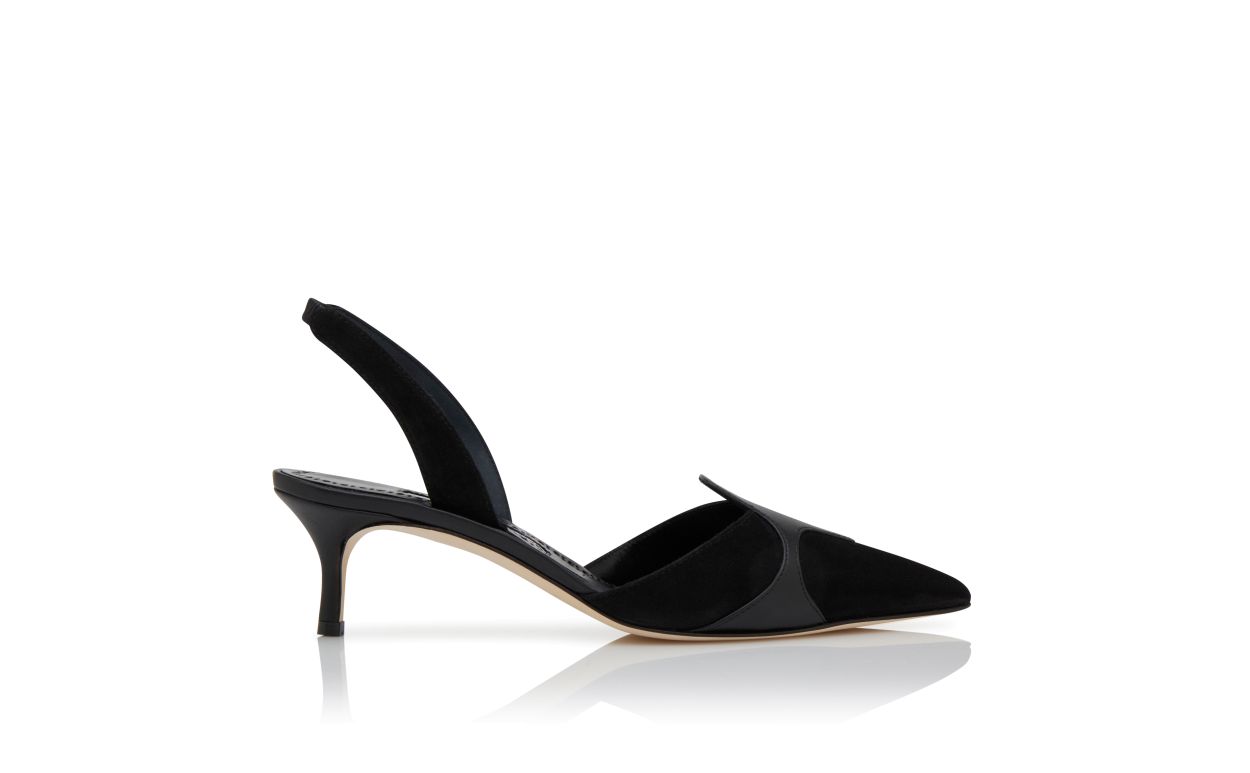 Designer Black Suede Slingback Pumps - Image Side View