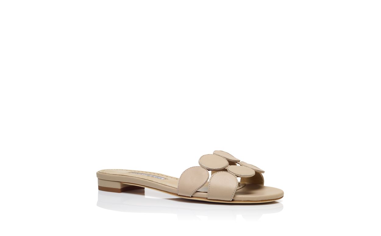 Designer Beige Nappa Leather Flat Sandals - Image Upsell