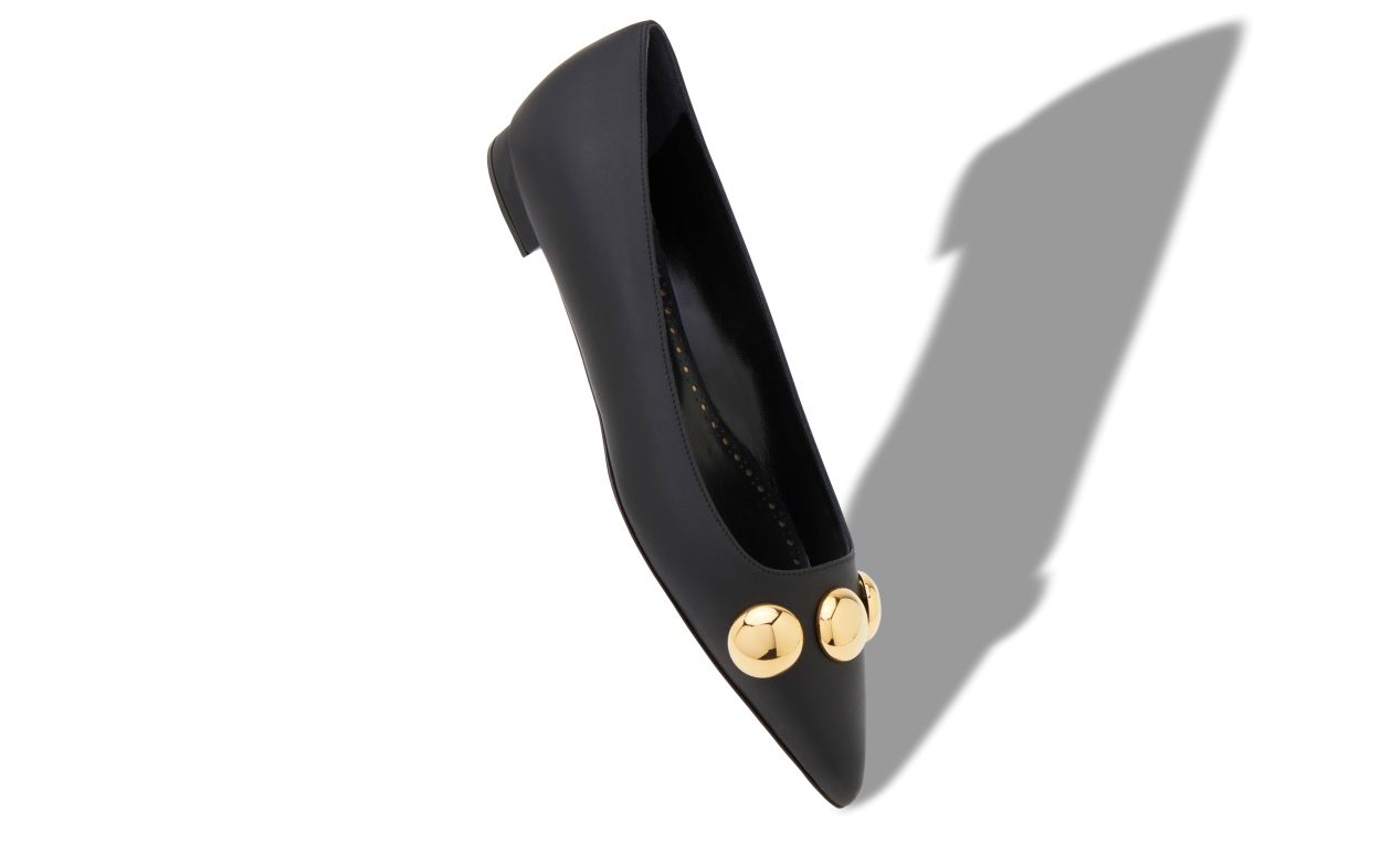 Designer Black Calf Leather Pointed Toe Flat Pumps - Image small_image