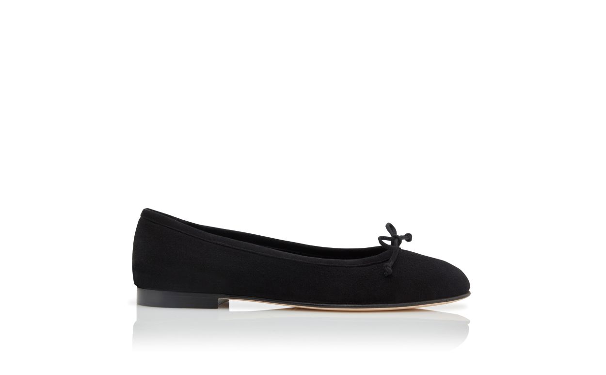 Designer Black Suede Ballerina Flats - Image Side View