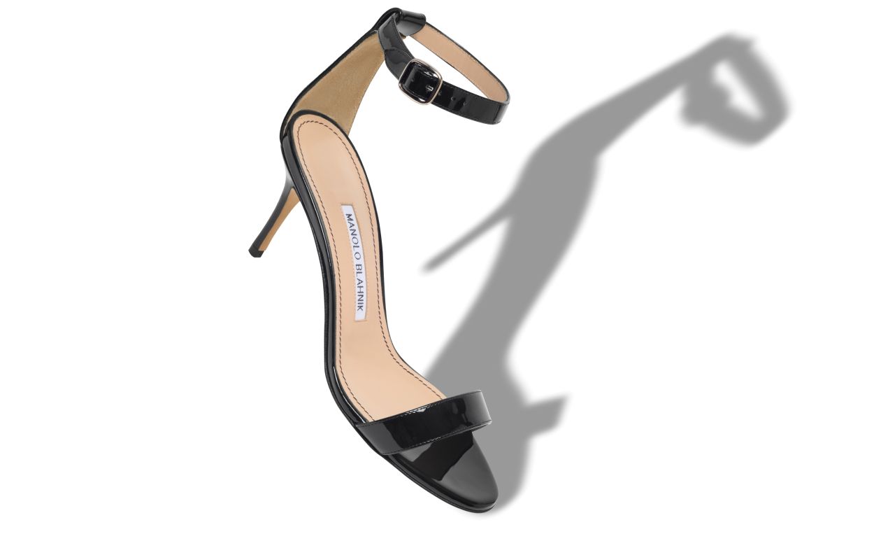 Designer Black Patent Leather Ankle Strap Sandals - Image small_image