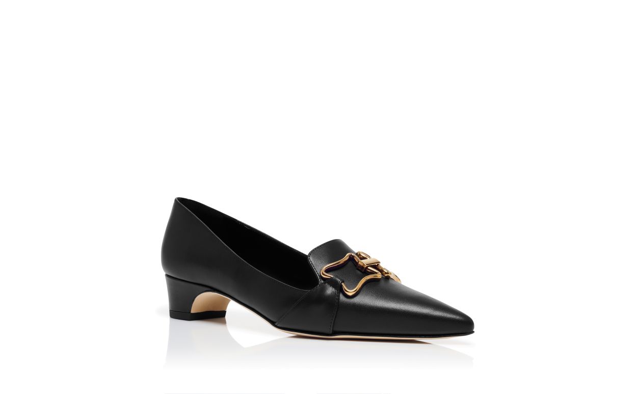 Designer Black Calf Leather Buckle Detail Pumps - Image Upsell