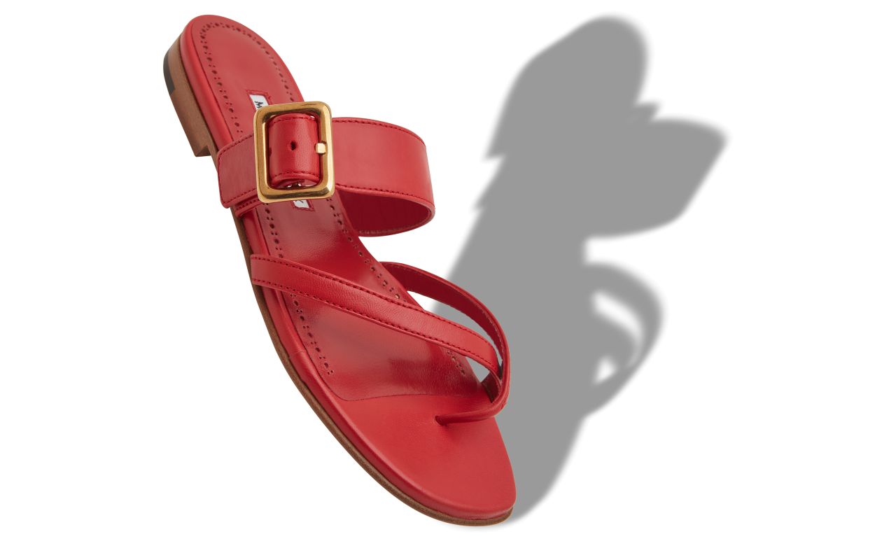 Designer Red Nappa Leather Flat Sandals - Image small_image