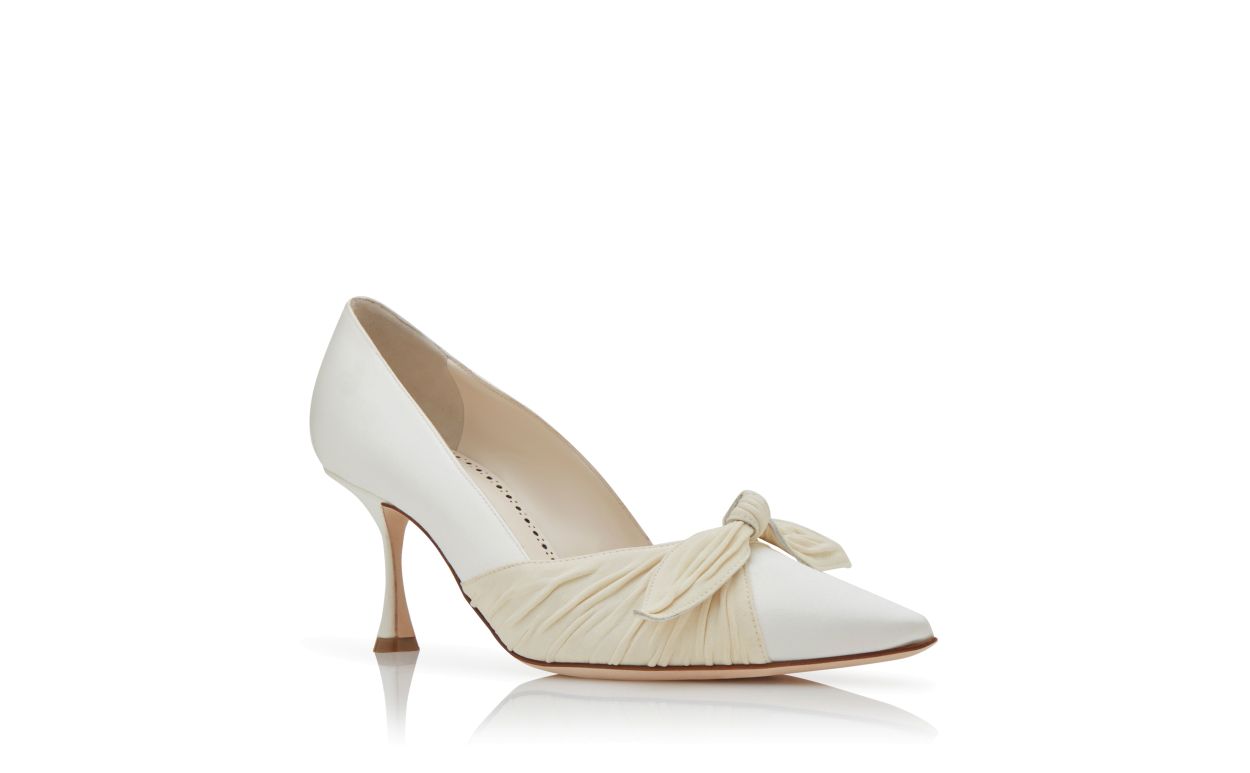 Designer White and Cream Satin Bow Detail Pumps - Image Upsell