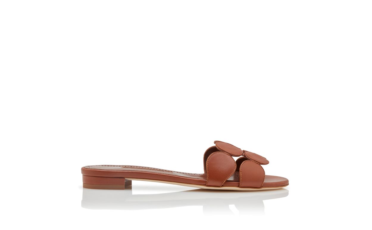 Designer Brown Nappa Leather Flat Sandals - Image Side View