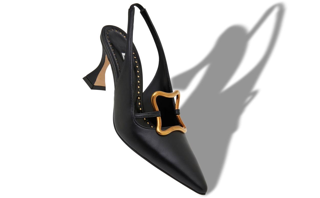 Designer Black Calf Leather Slingback Pumps - Image small_image