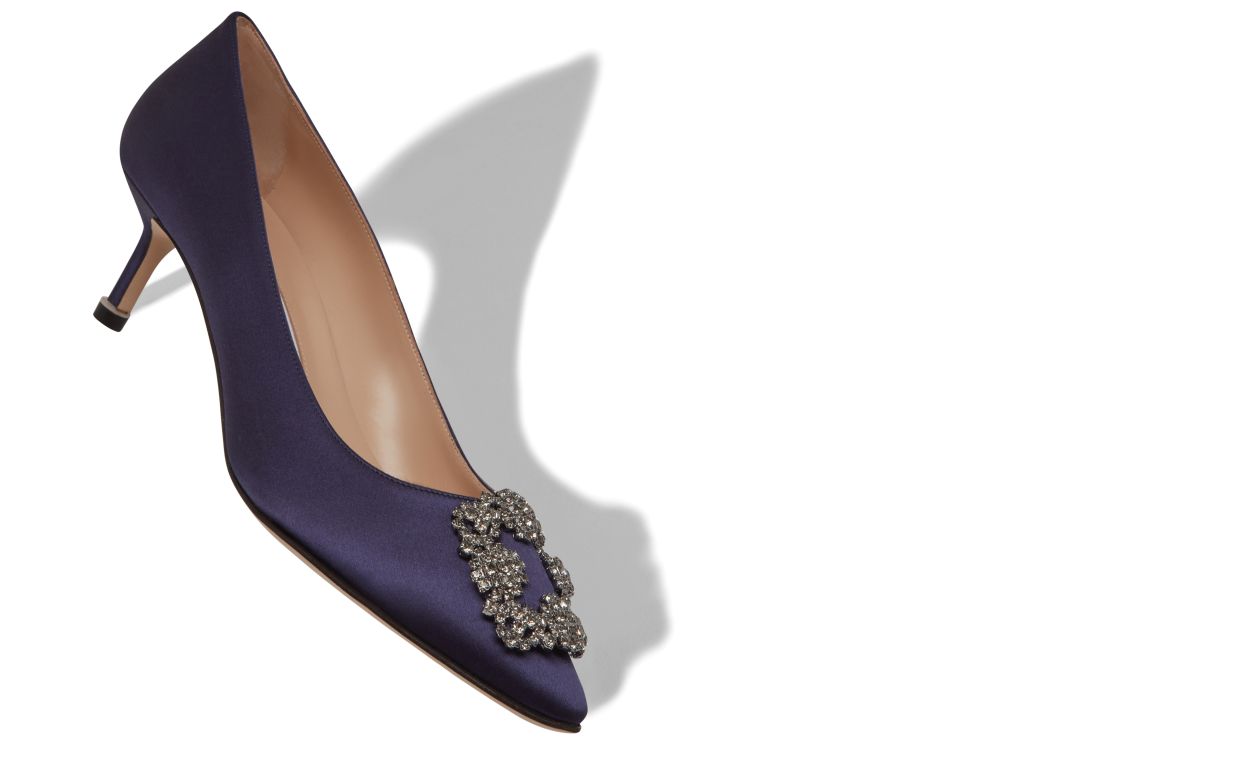 Designer Dark Blue Satin Jewel Buckle Pumps - Image small_image