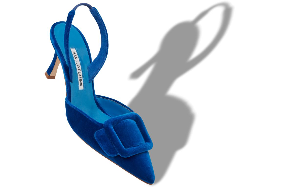 Designer Blue Velvet Buckle Detail Slingback Pumps - Image small_image