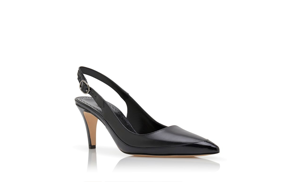 Designer Black Nappa Leather Slingback Pumps - Image Upsell