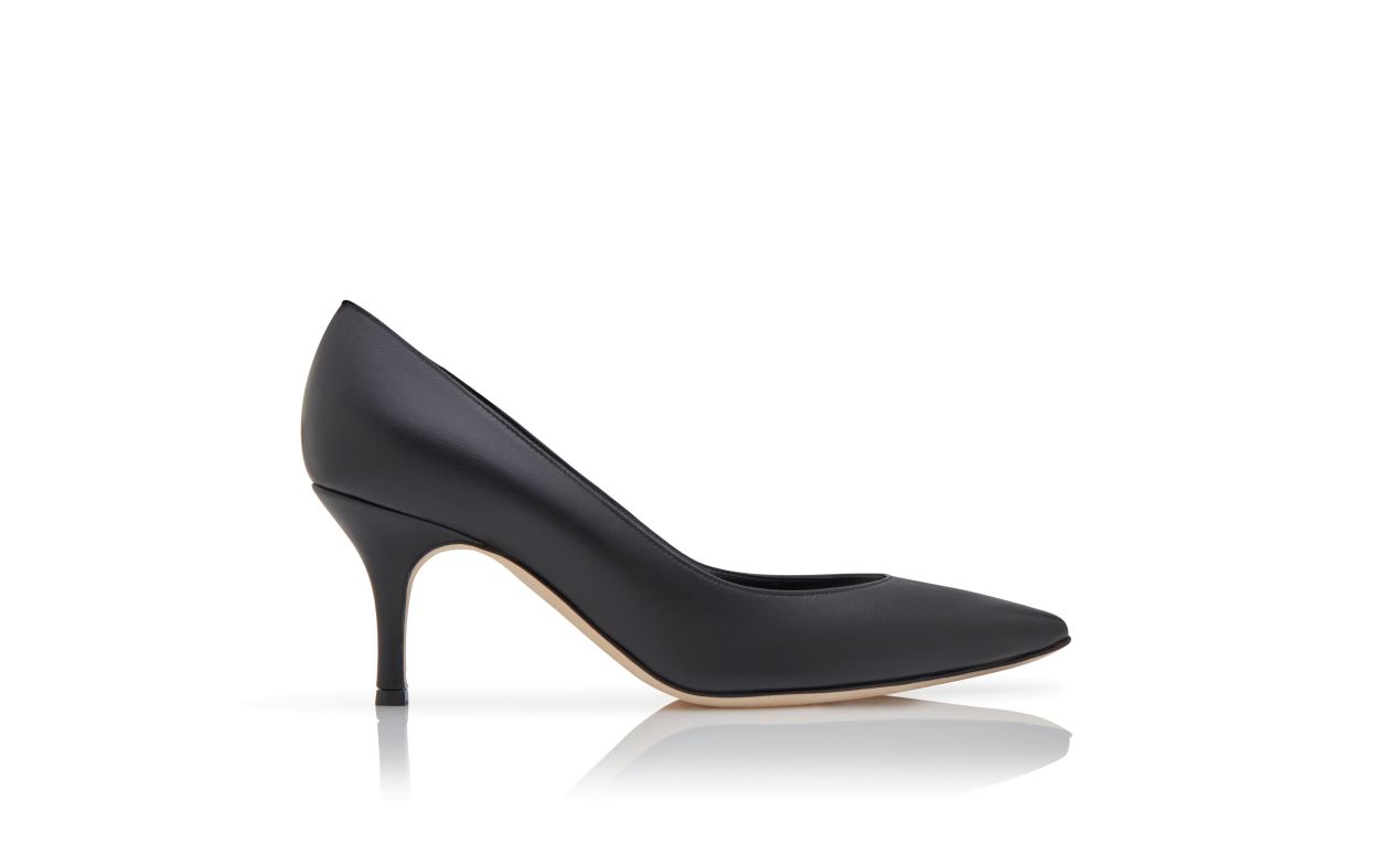 Designer Black Nappa Leather Pointed Toe Pumps - Image Side View