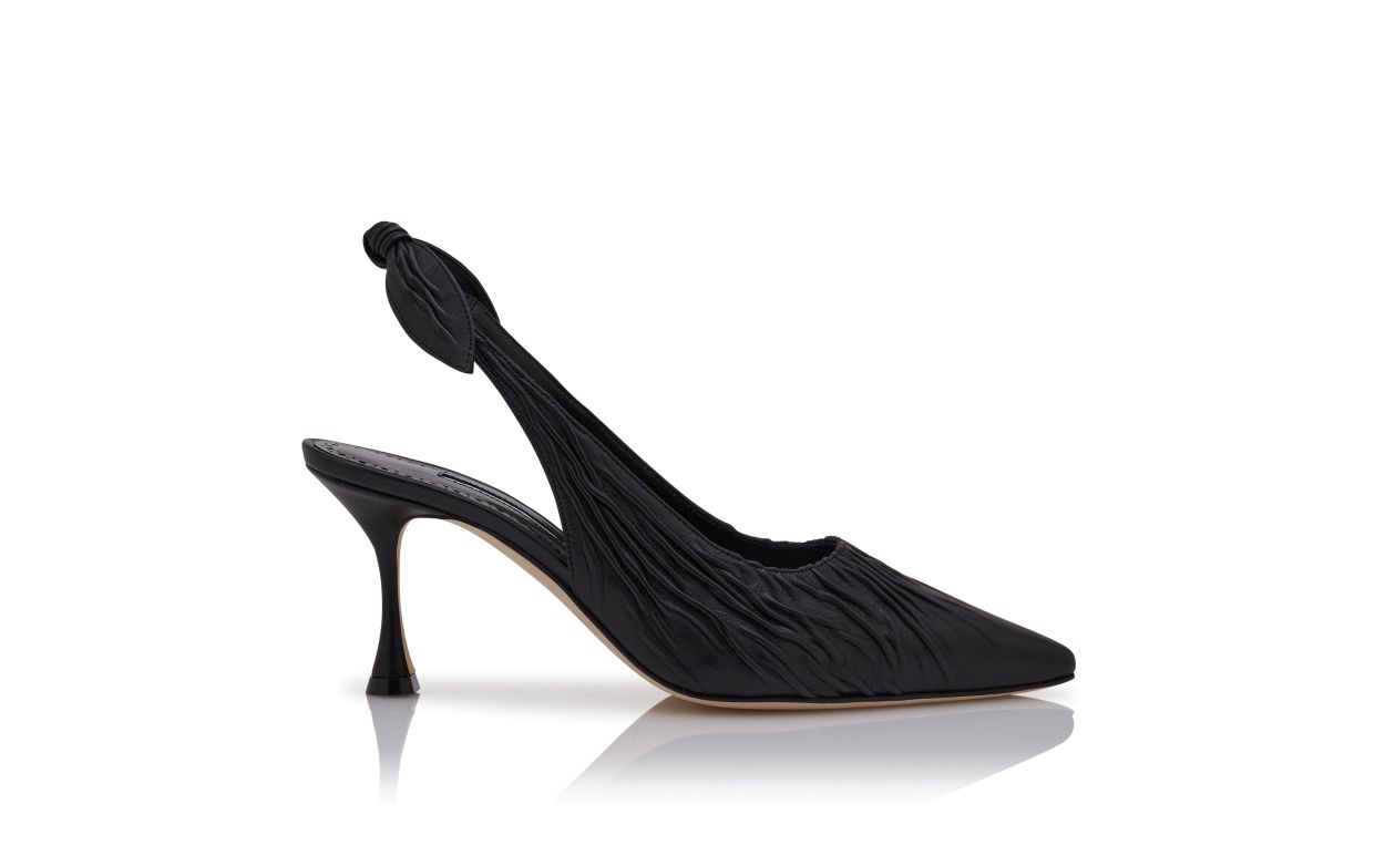 Designer Black Nappa Leather Slingback Pumps - Image Side View