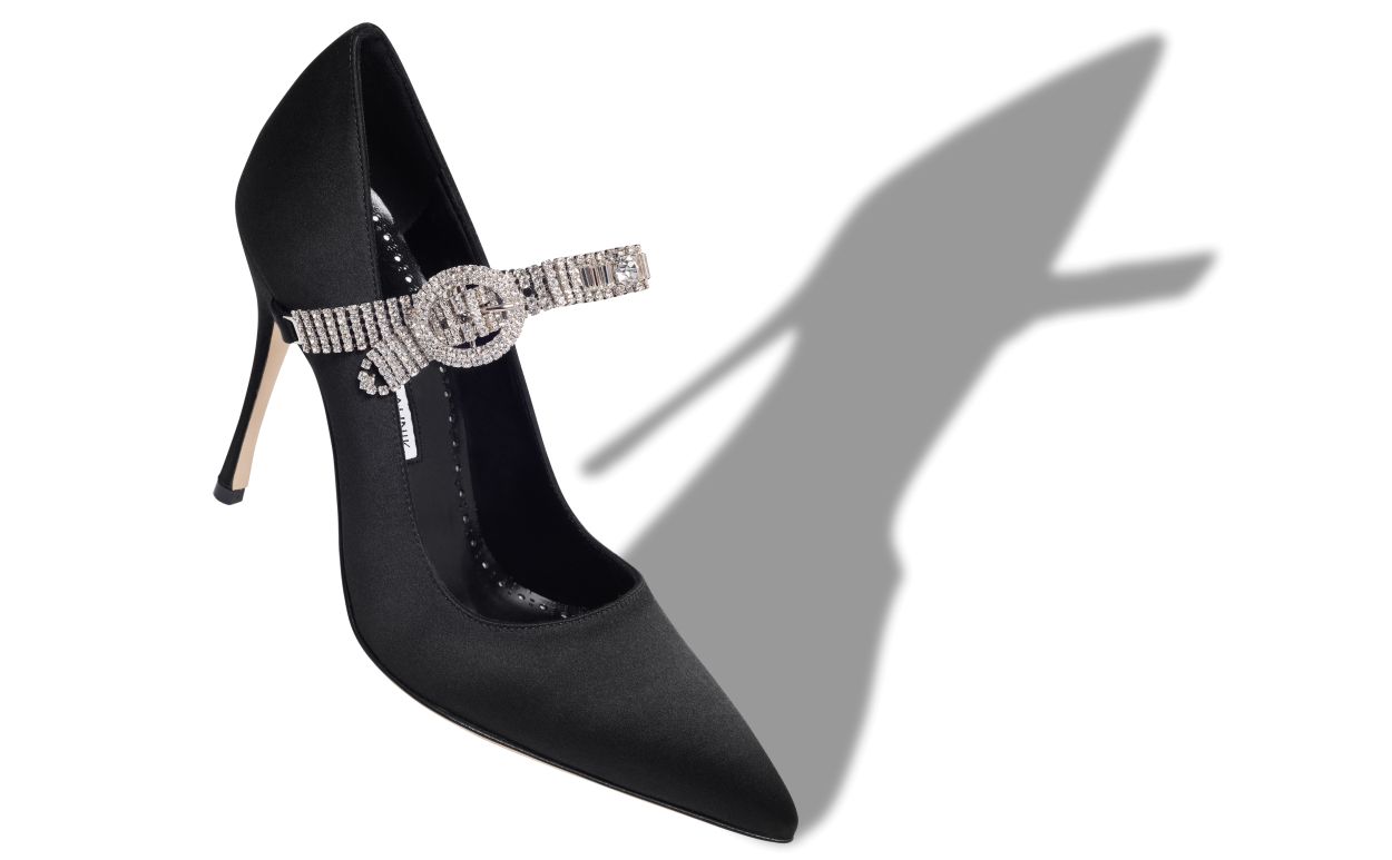 Designer Black Satin Jewel Embellished Pumps - Image small_image